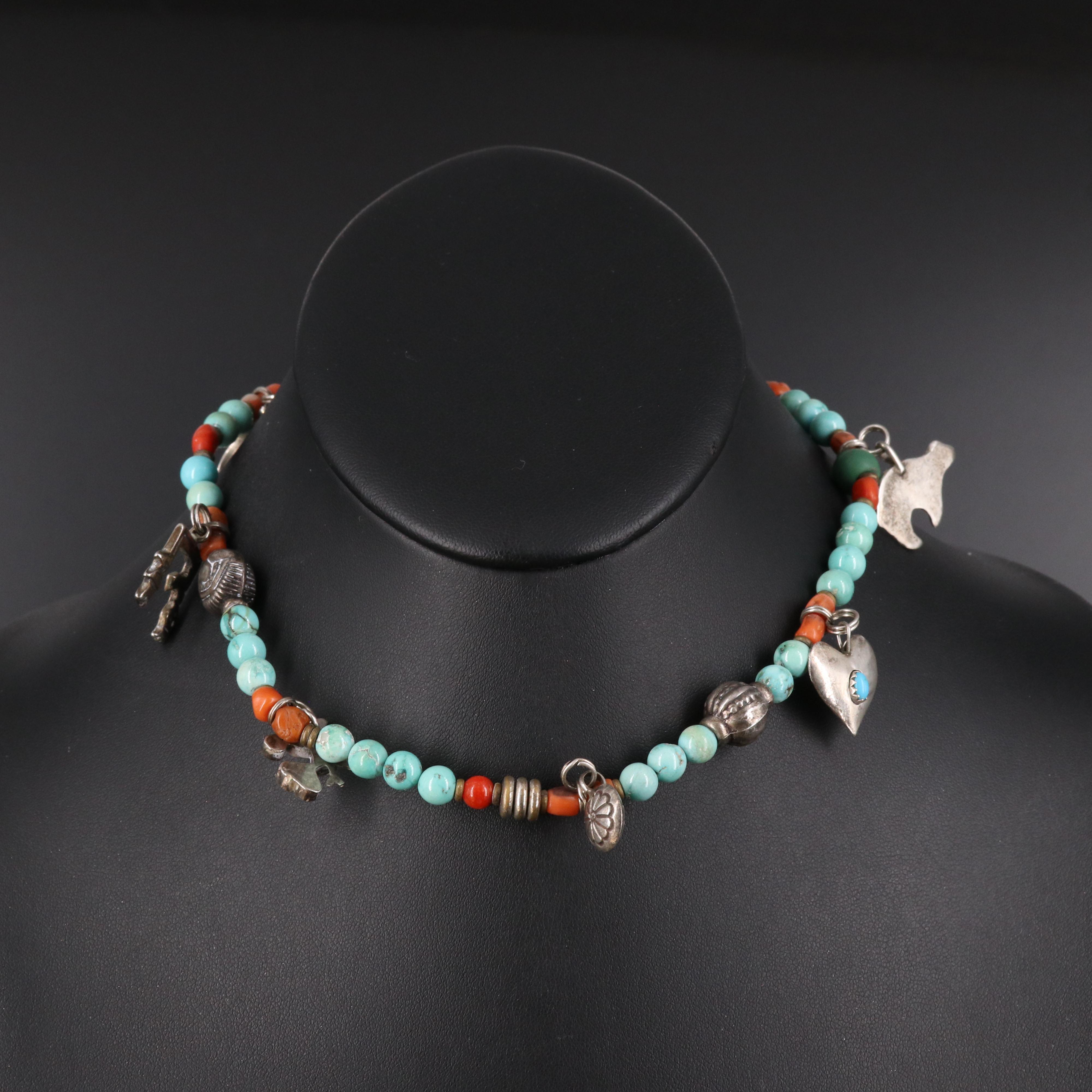 Southwestern Style Sterling Necklace Featuring Turquoise and Coral