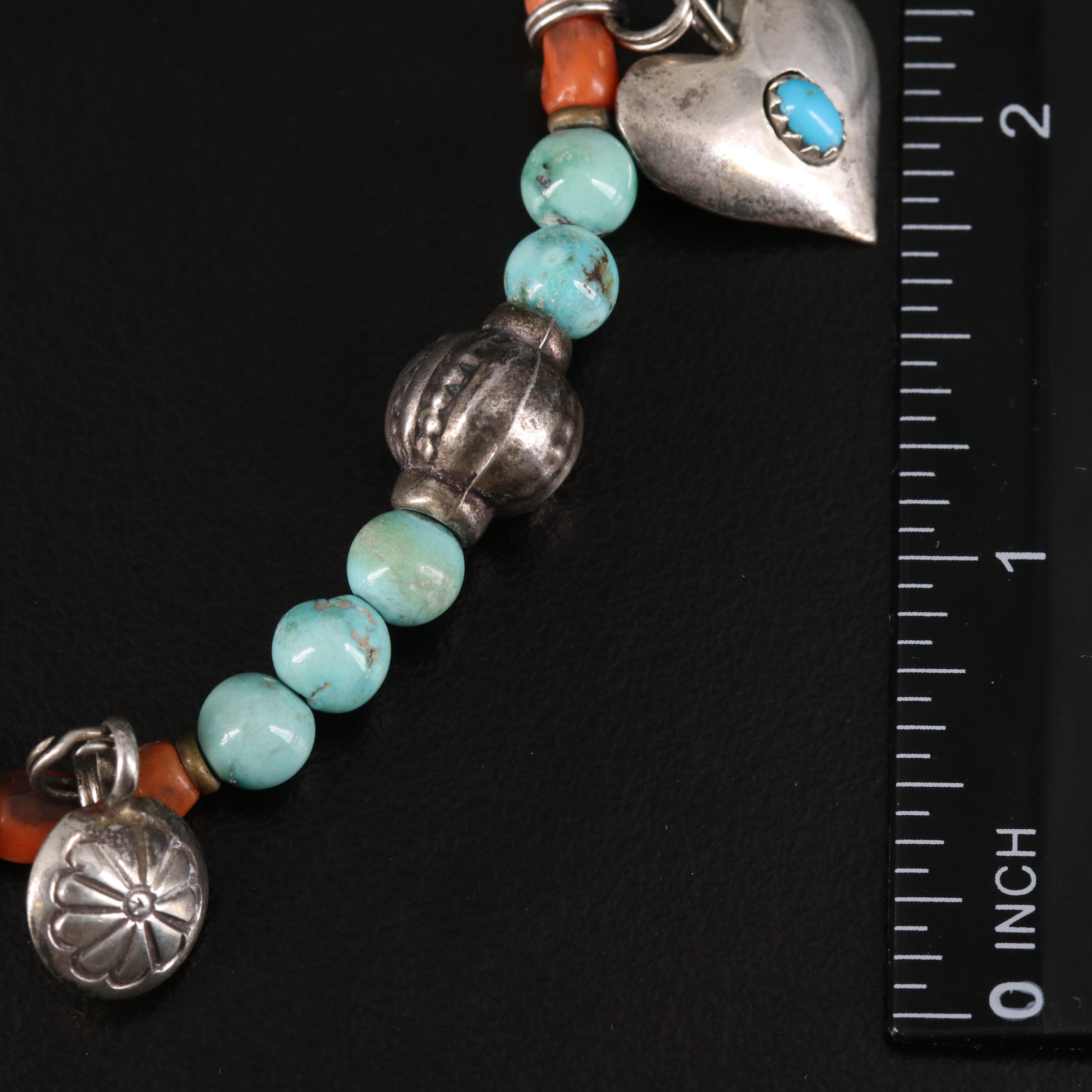Southwestern Style Sterling Necklace Featuring Turquoise and Coral