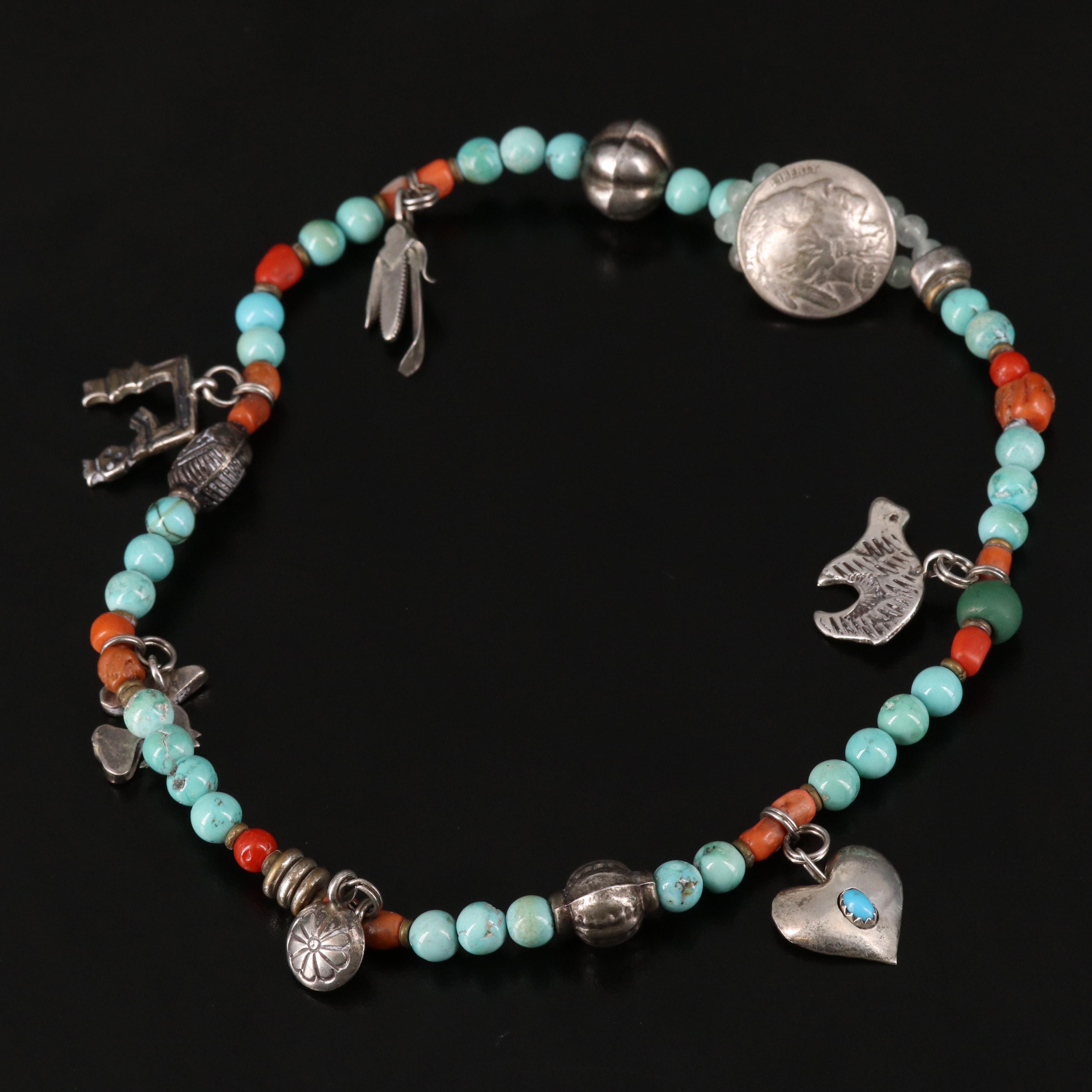 Southwestern Style Sterling Necklace Featuring Turquoise and Coral