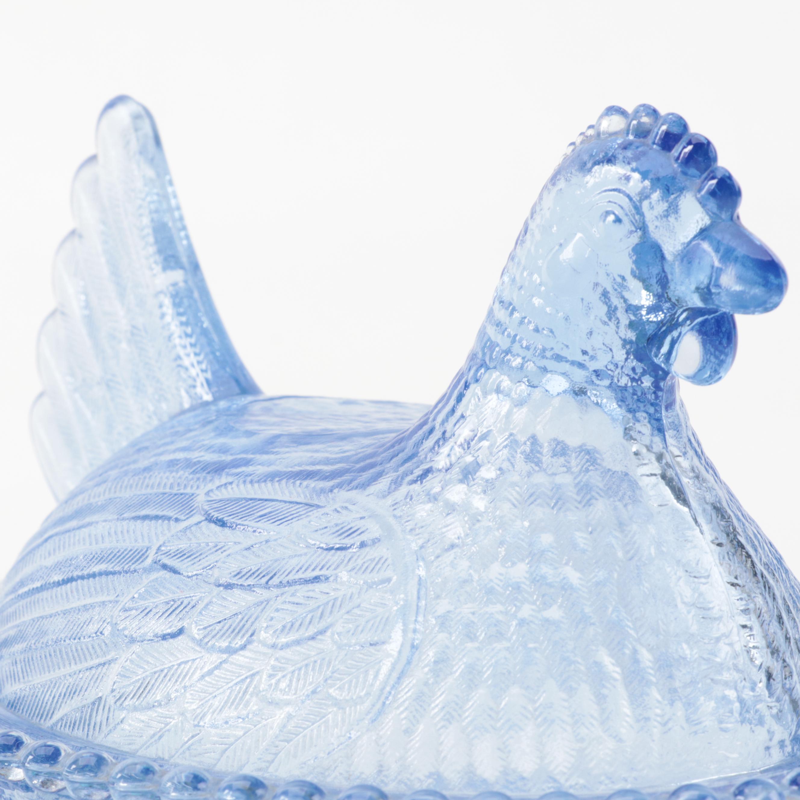 Indiana Blue Carnival, Mosser Amber Slag Glass and Other Hen on Nest Dishes