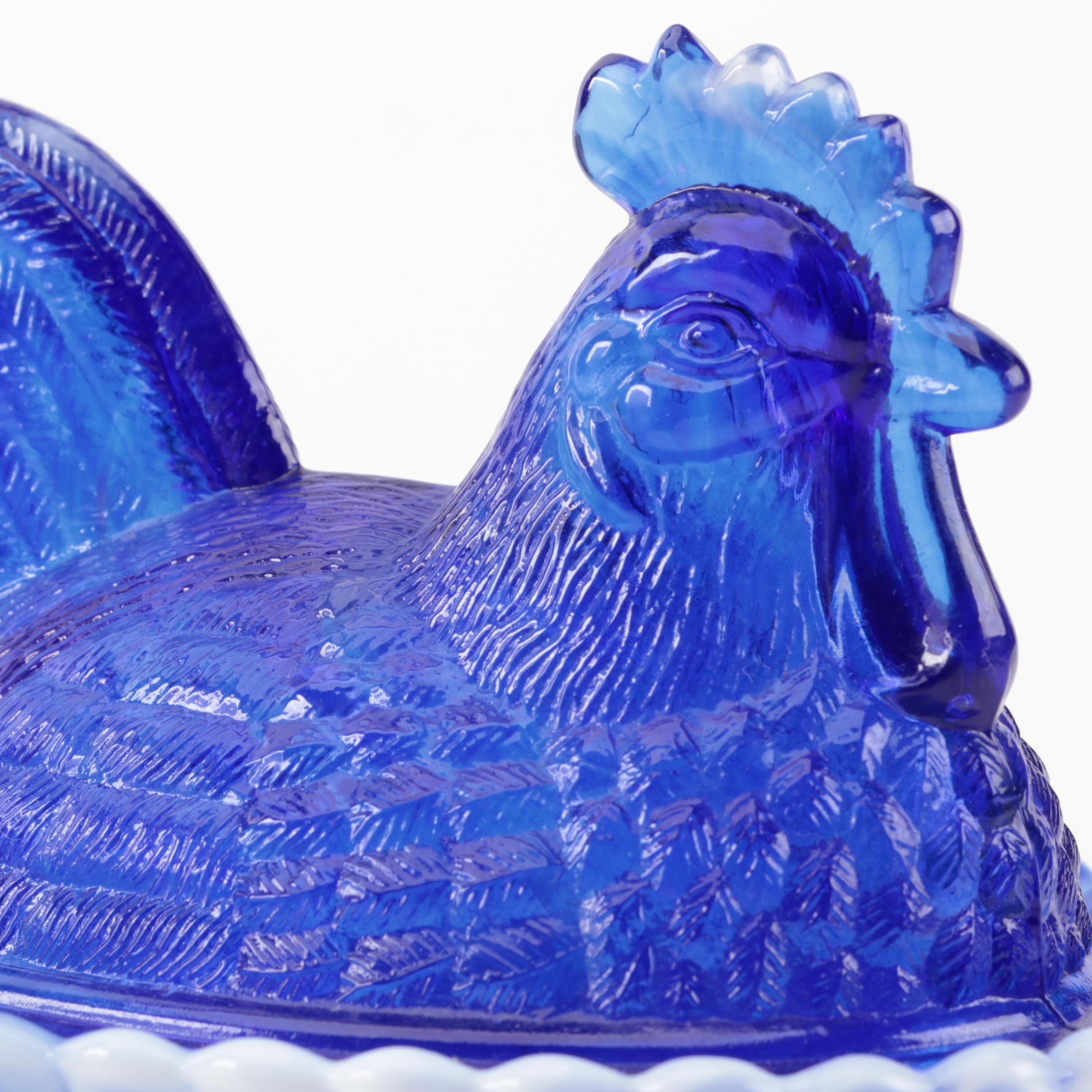 Indiana Blue Carnival, Mosser Amber Slag Glass and Other Hen on Nest Dishes