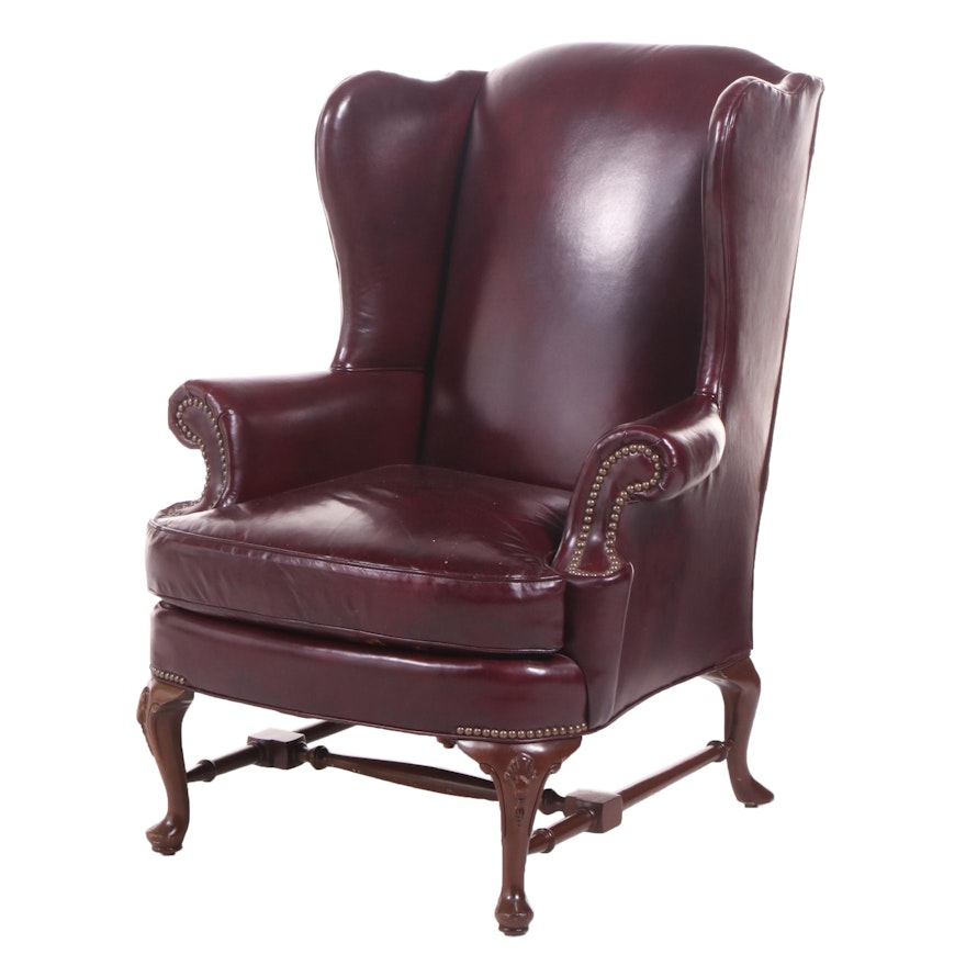 North Hickory Leather Wingback Armchair, Late 20th Century