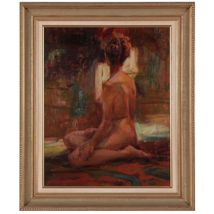 David Mueller Oil Painting of Seated Nude, 1992