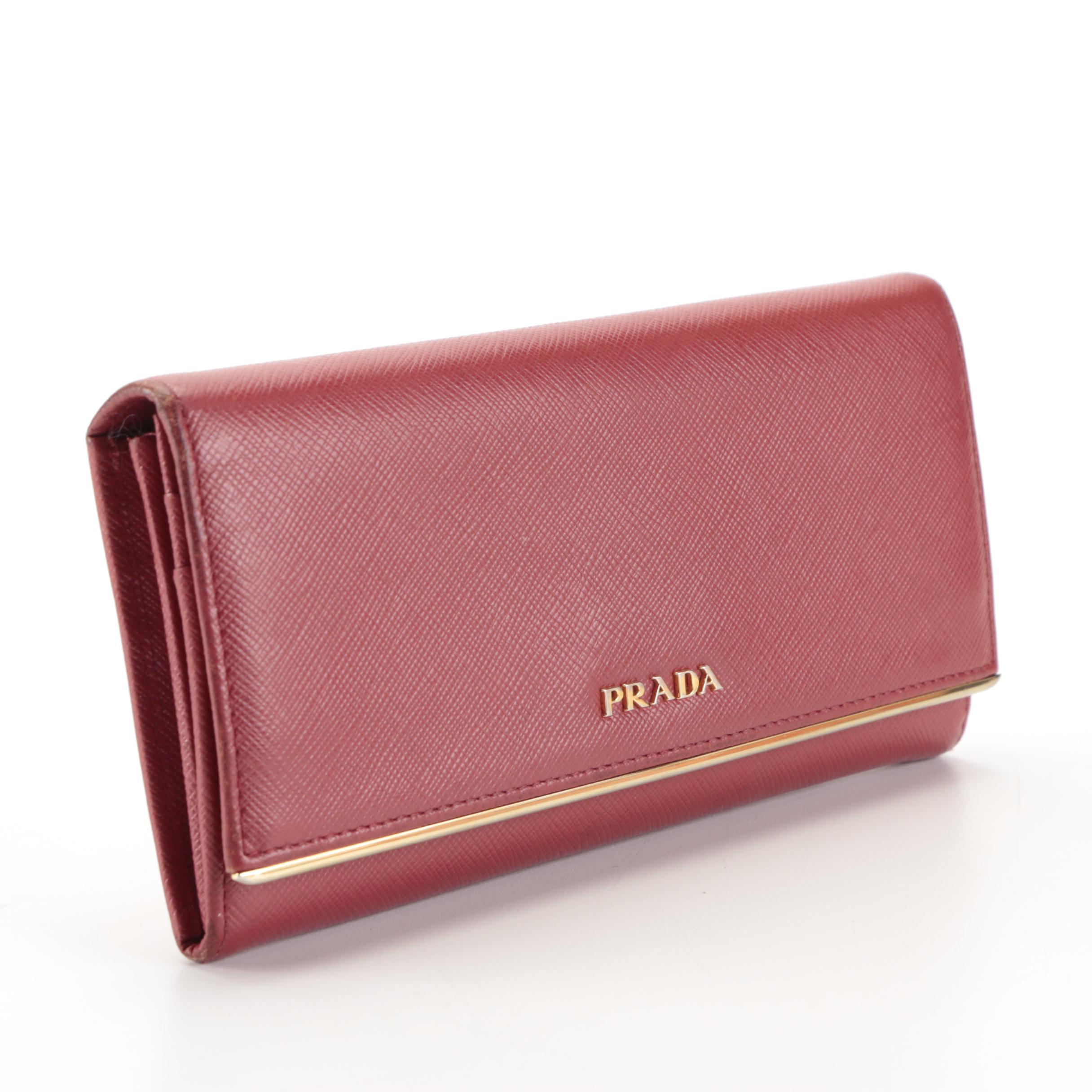 Prada Continental Wallet in Red Saffiano Leather