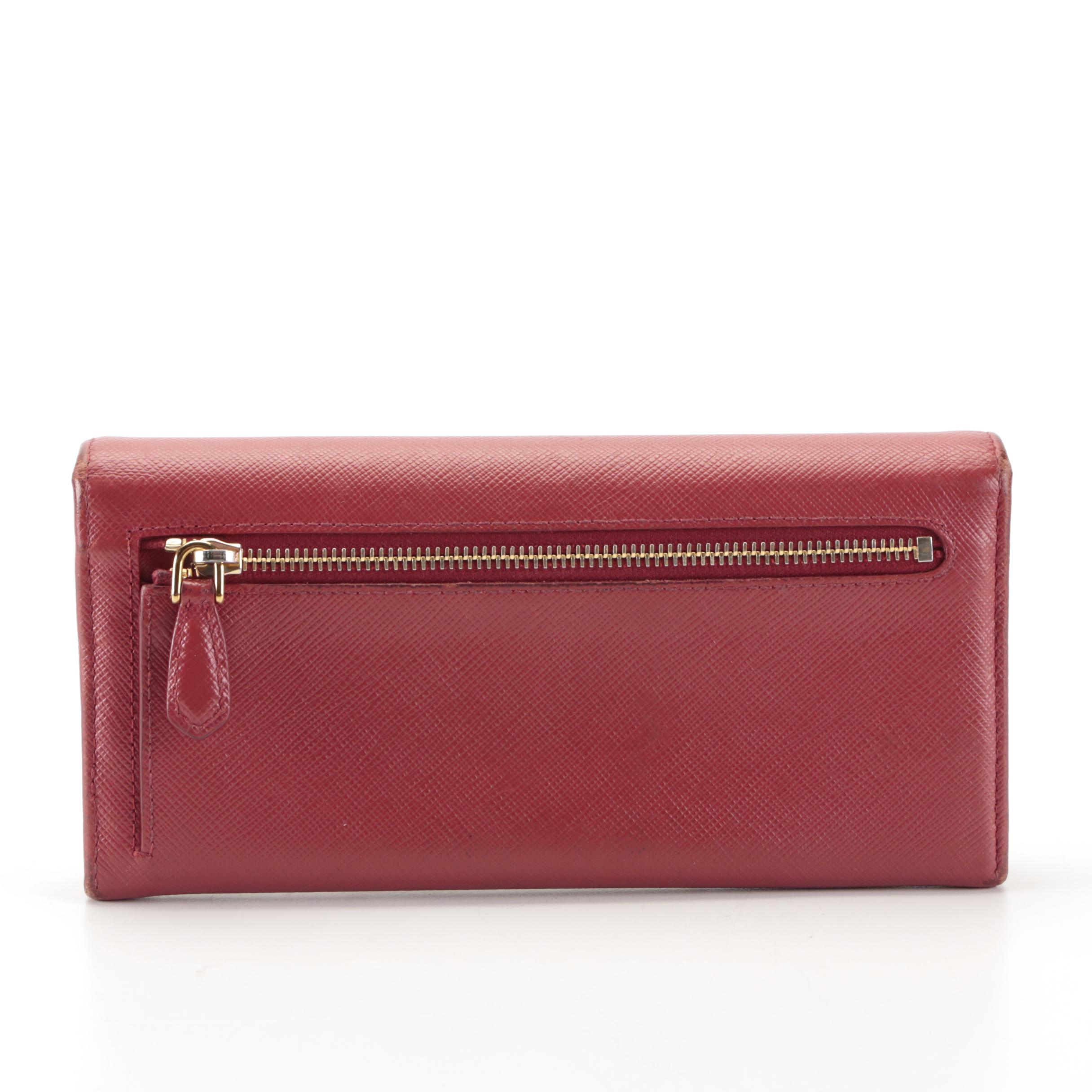 Prada Continental Wallet in Red Saffiano Leather