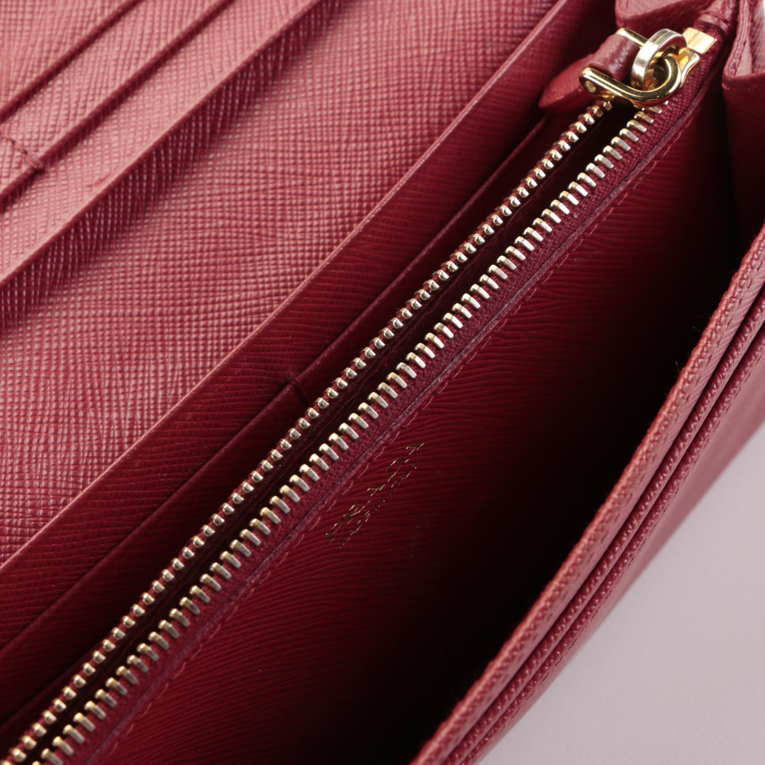Prada Continental Wallet in Red Saffiano Leather