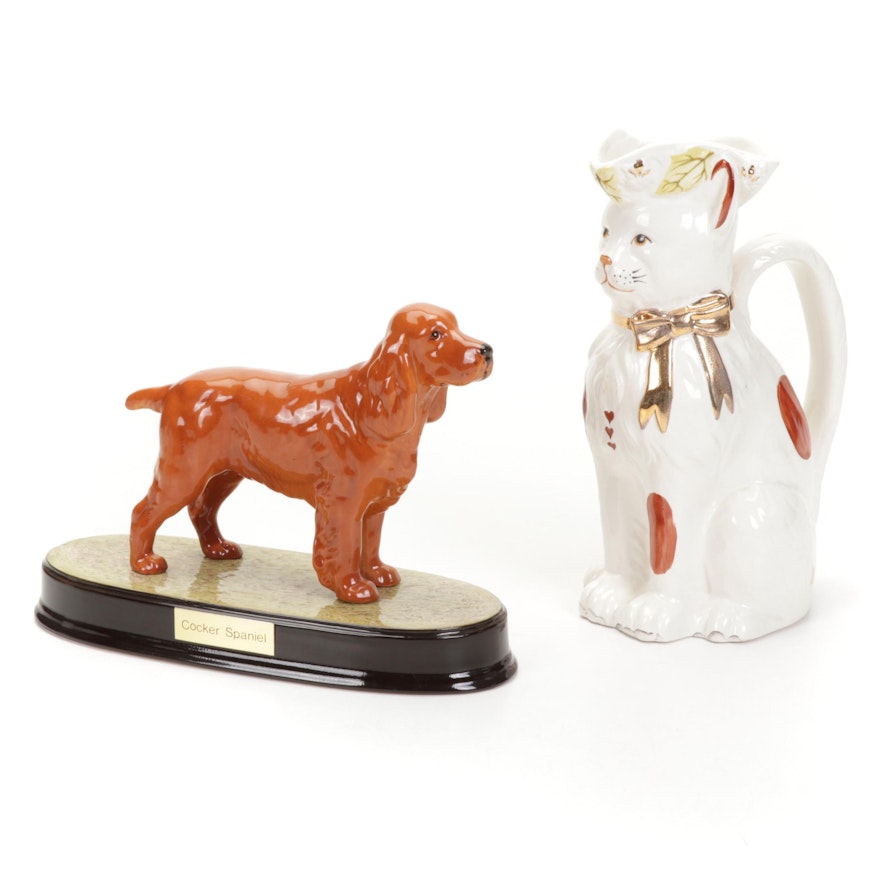 Royle Stratford Staffordshire Cat Pitcher and Beswick Spaniel Figurine