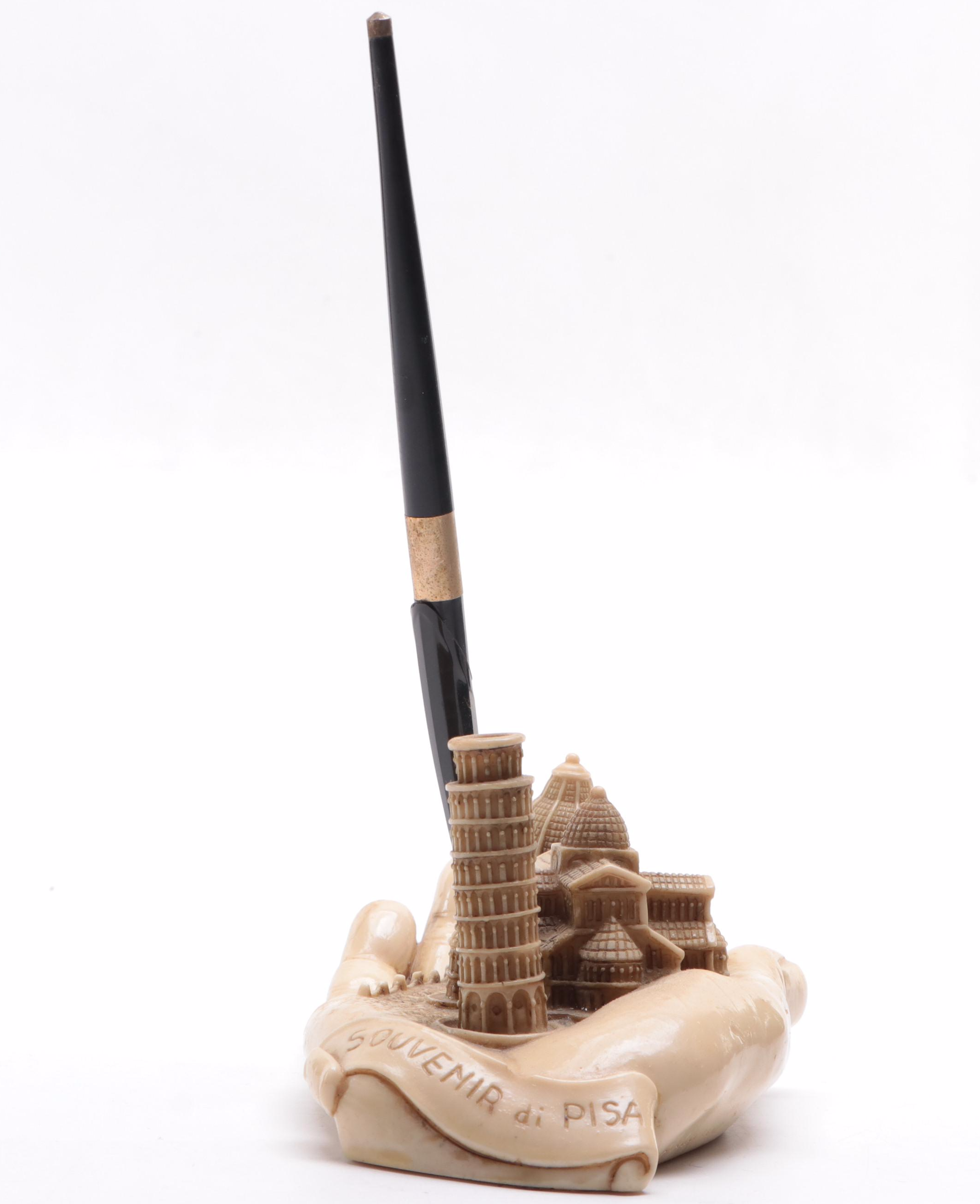 Souvenir of Pisa Resin Pen Holder, Mid-20th Century