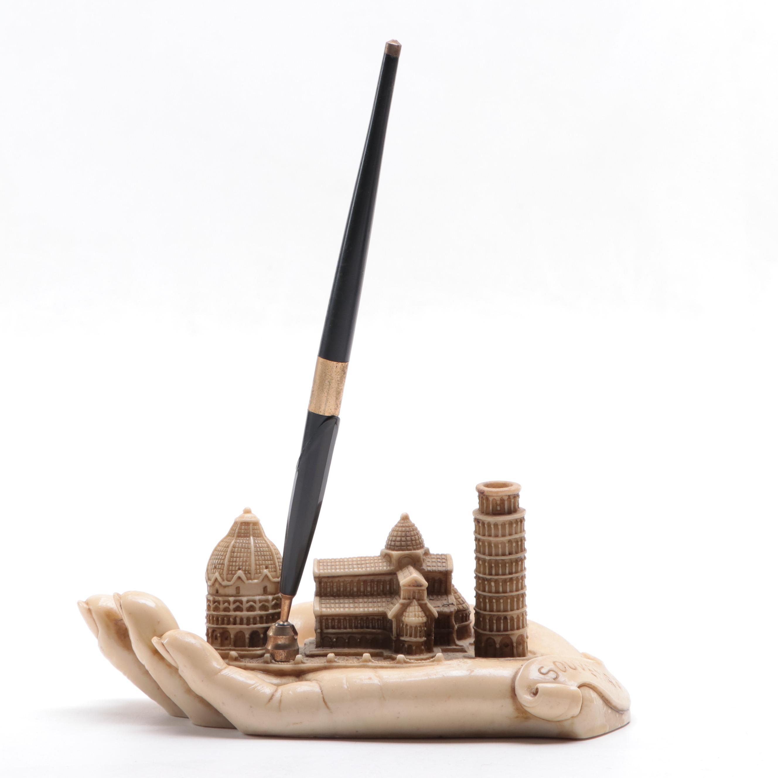 Souvenir of Pisa Resin Pen Holder, Mid-20th Century