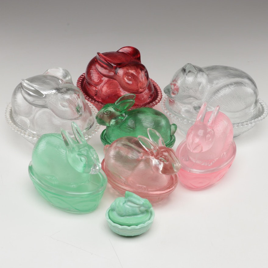 Indiana Glass with Other Rabbit and Sleeping Kitten Glass Candy Dishes