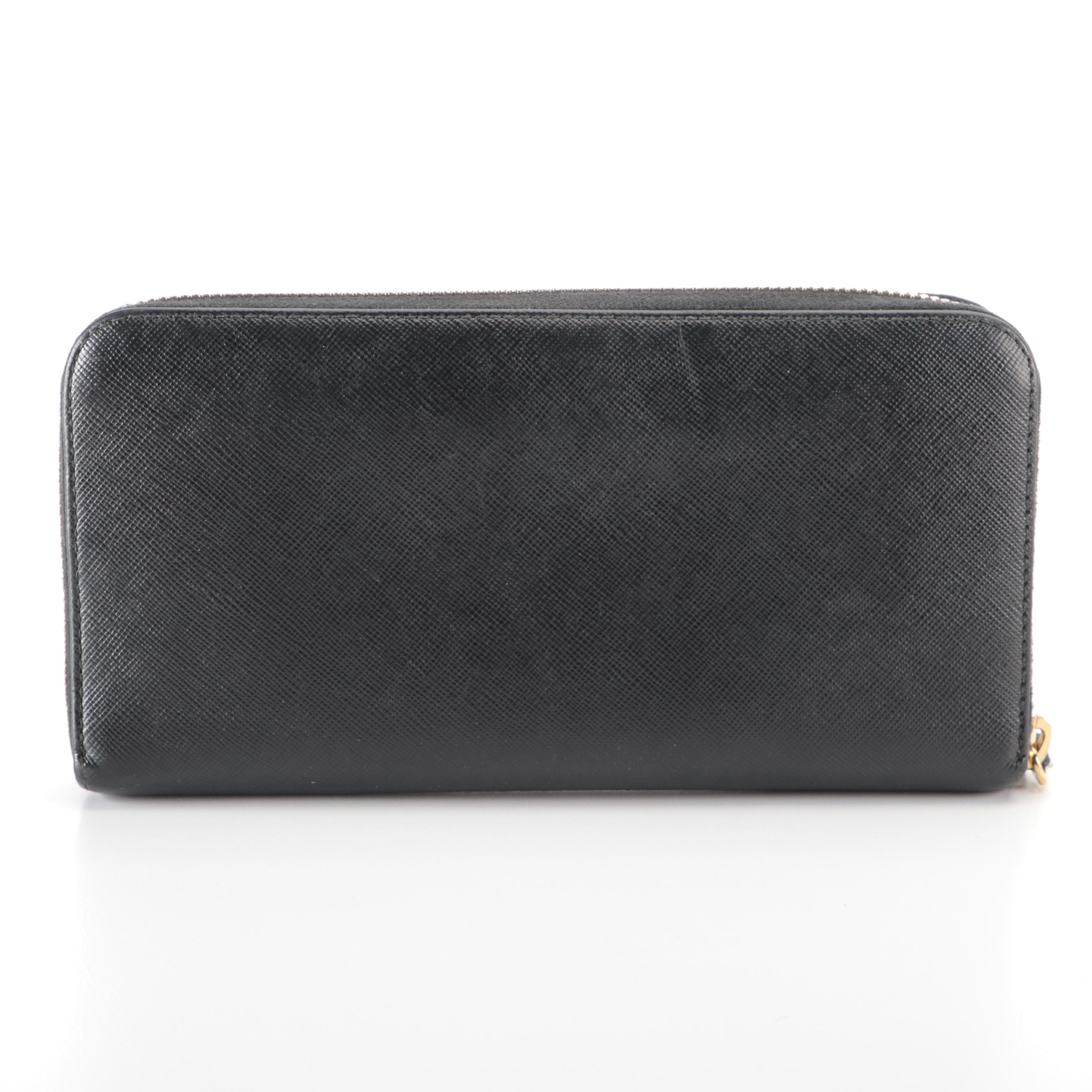 Prada Zip-Around Box Wallet in Black Saffiano Leather with Box