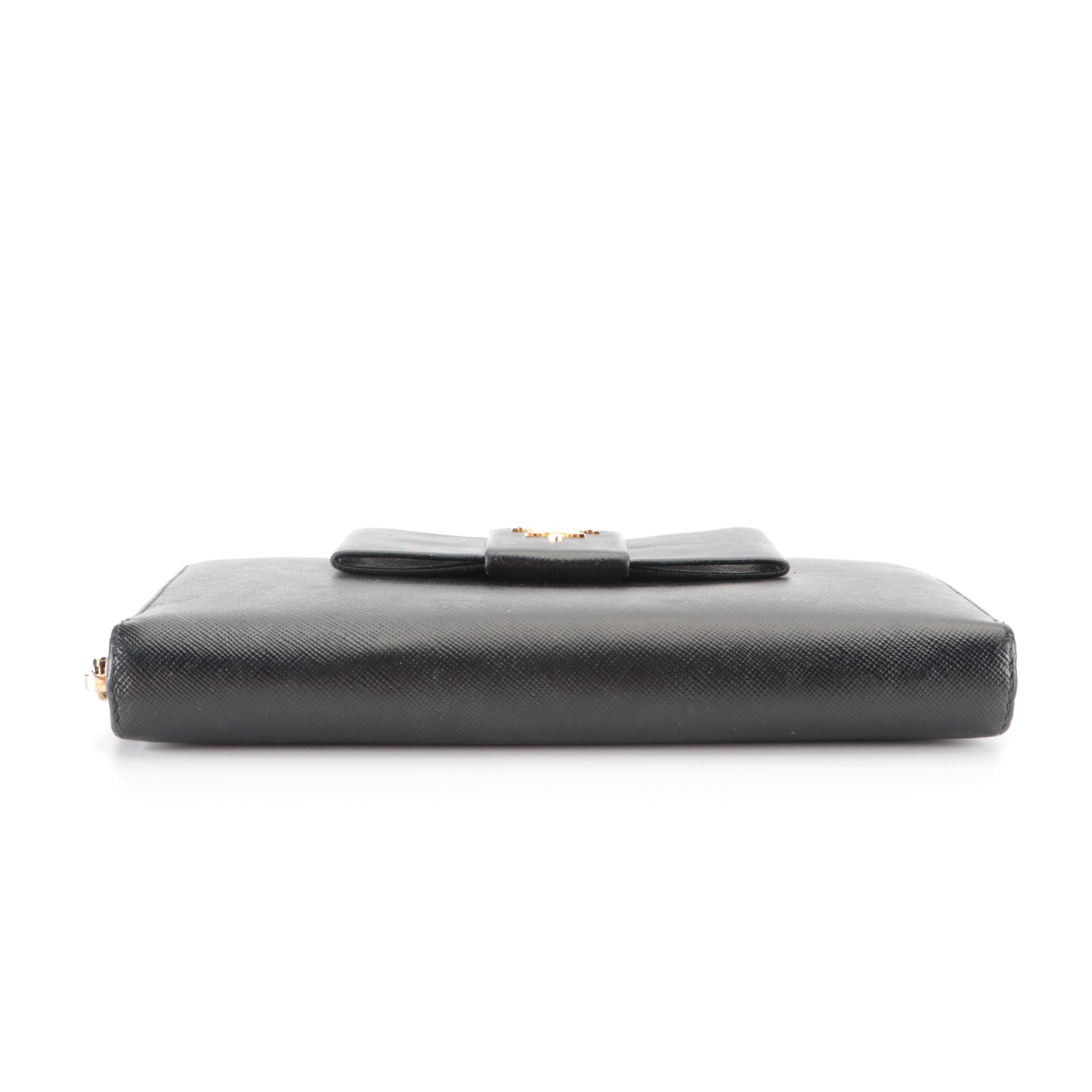 Prada Zip-Around Box Wallet in Black Saffiano Leather with Box