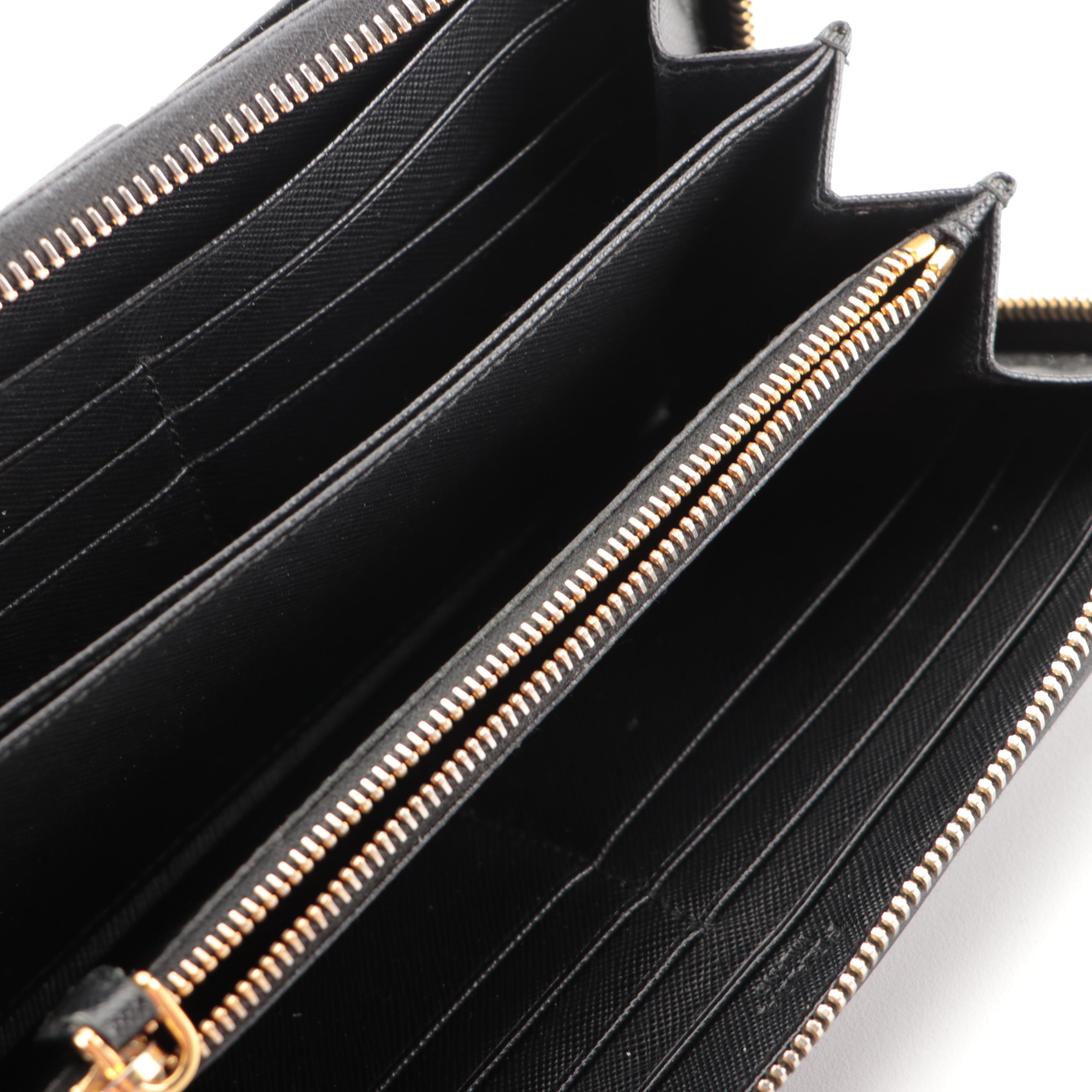 Prada Zip-Around Box Wallet in Black Saffiano Leather with Box
