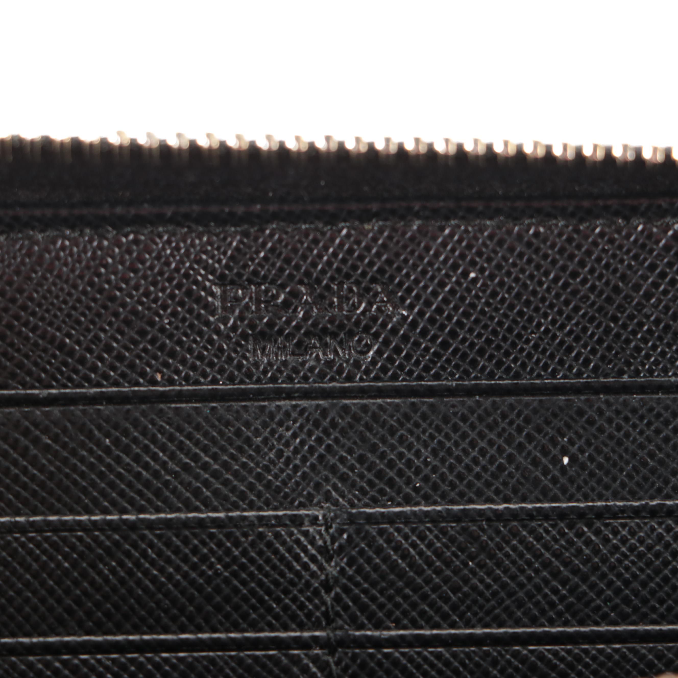 Prada Zip-Around Box Wallet in Black Saffiano Leather with Box