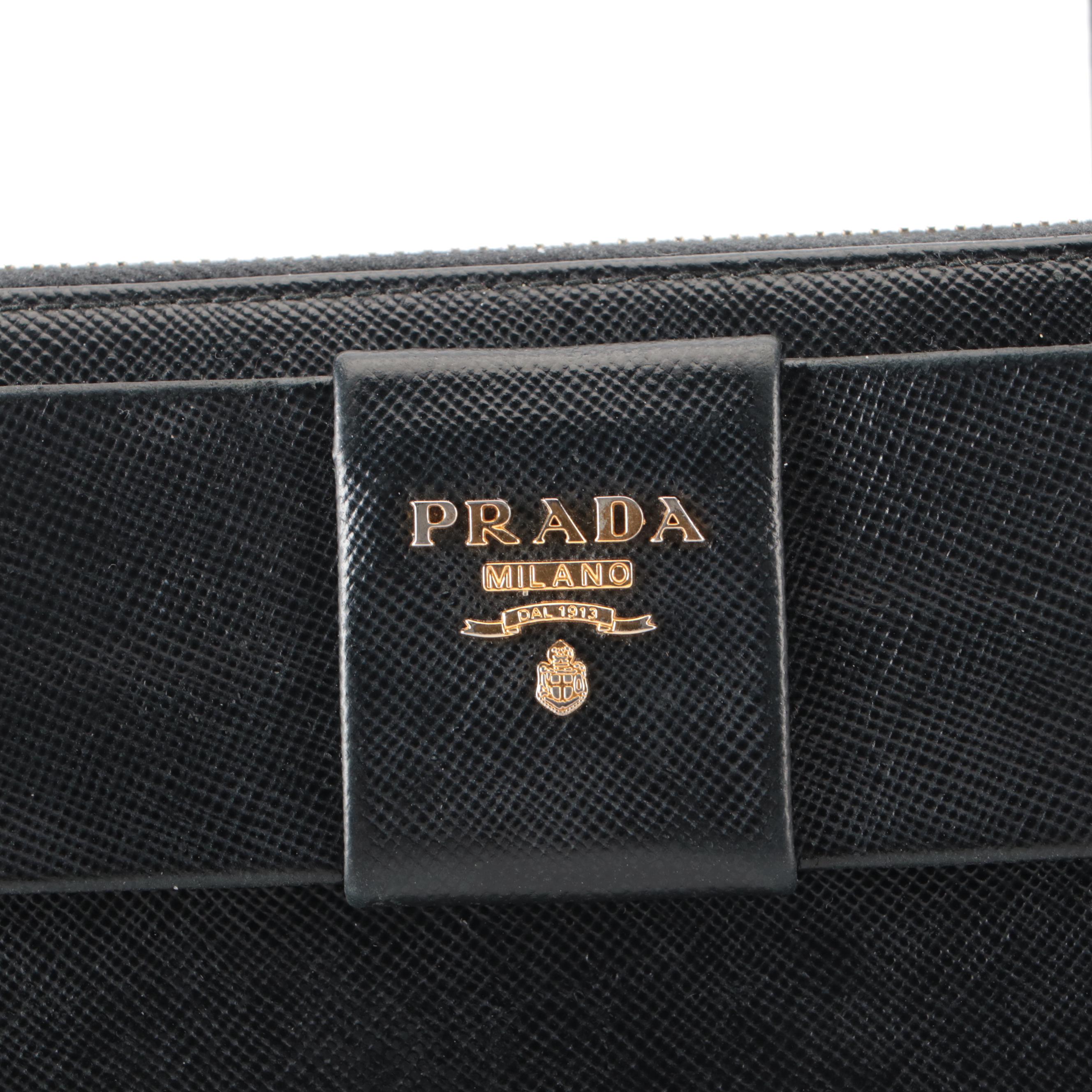 Prada Zip-Around Box Wallet in Black Saffiano Leather with Box
