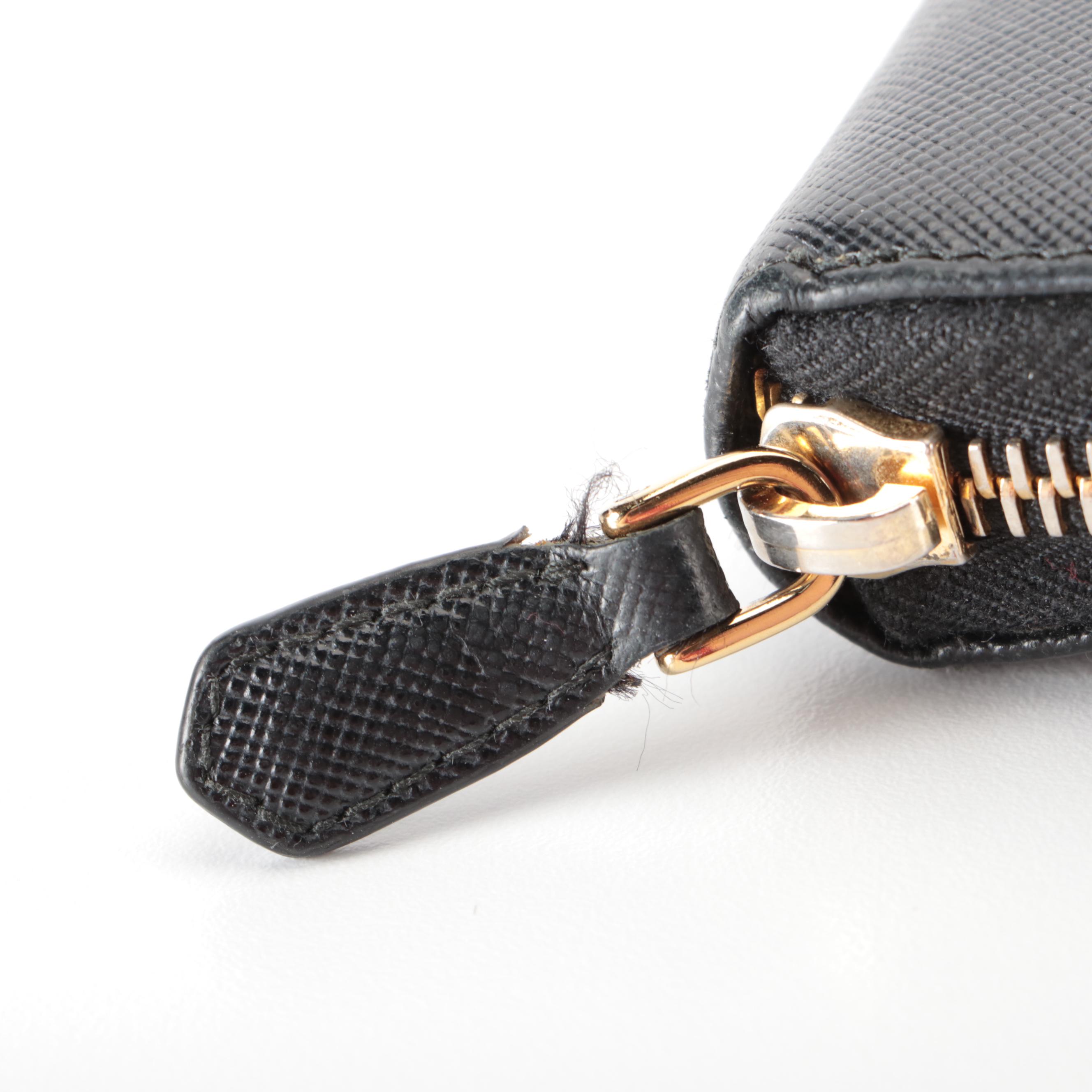 Prada Zip-Around Box Wallet in Black Saffiano Leather with Box
