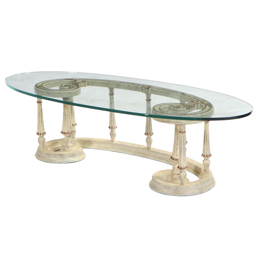 Neoclassical Style Glass Top Coffee Table
