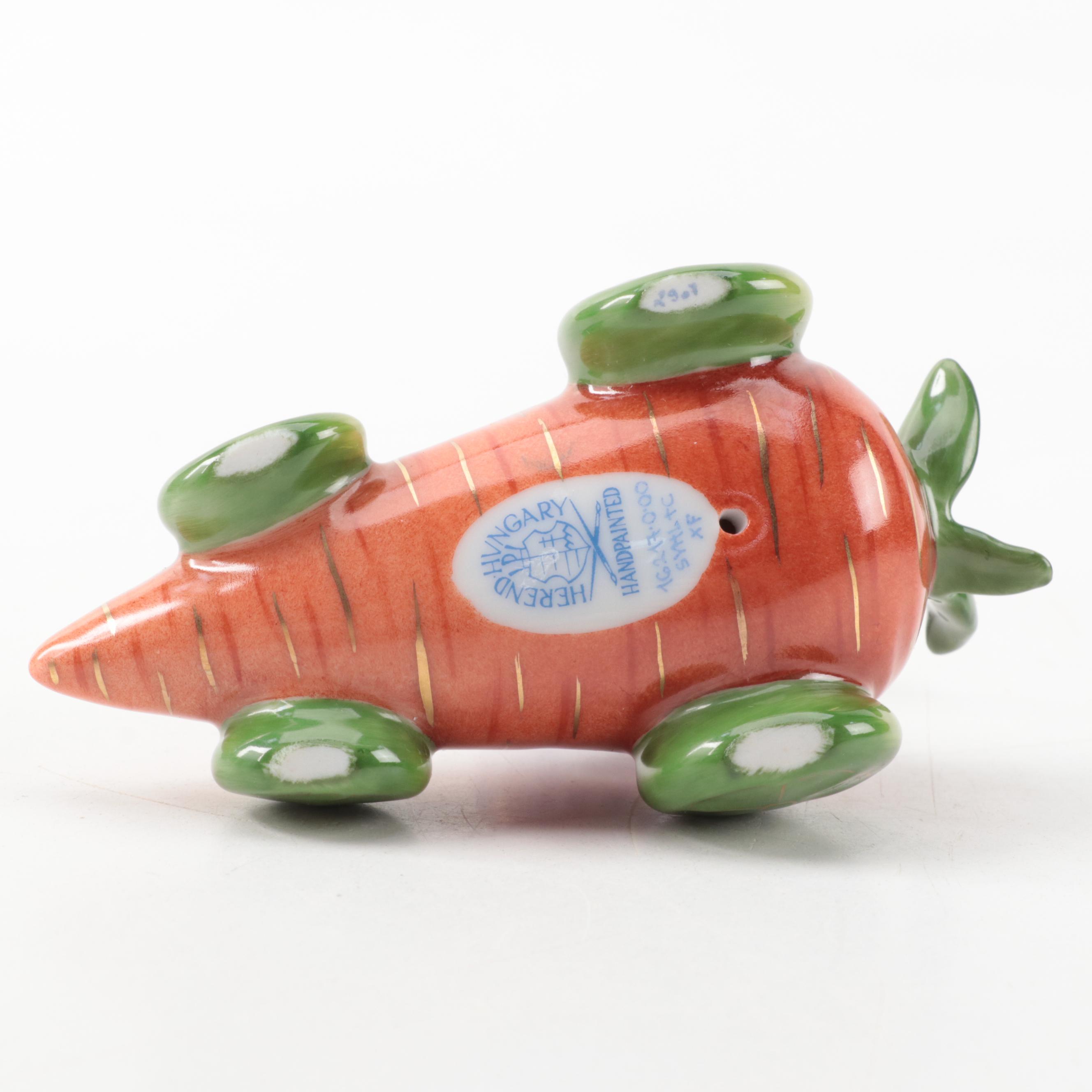 Herend Lilac Fishnet with Gold "Carrot Car Bunny" Porcelain Figurine