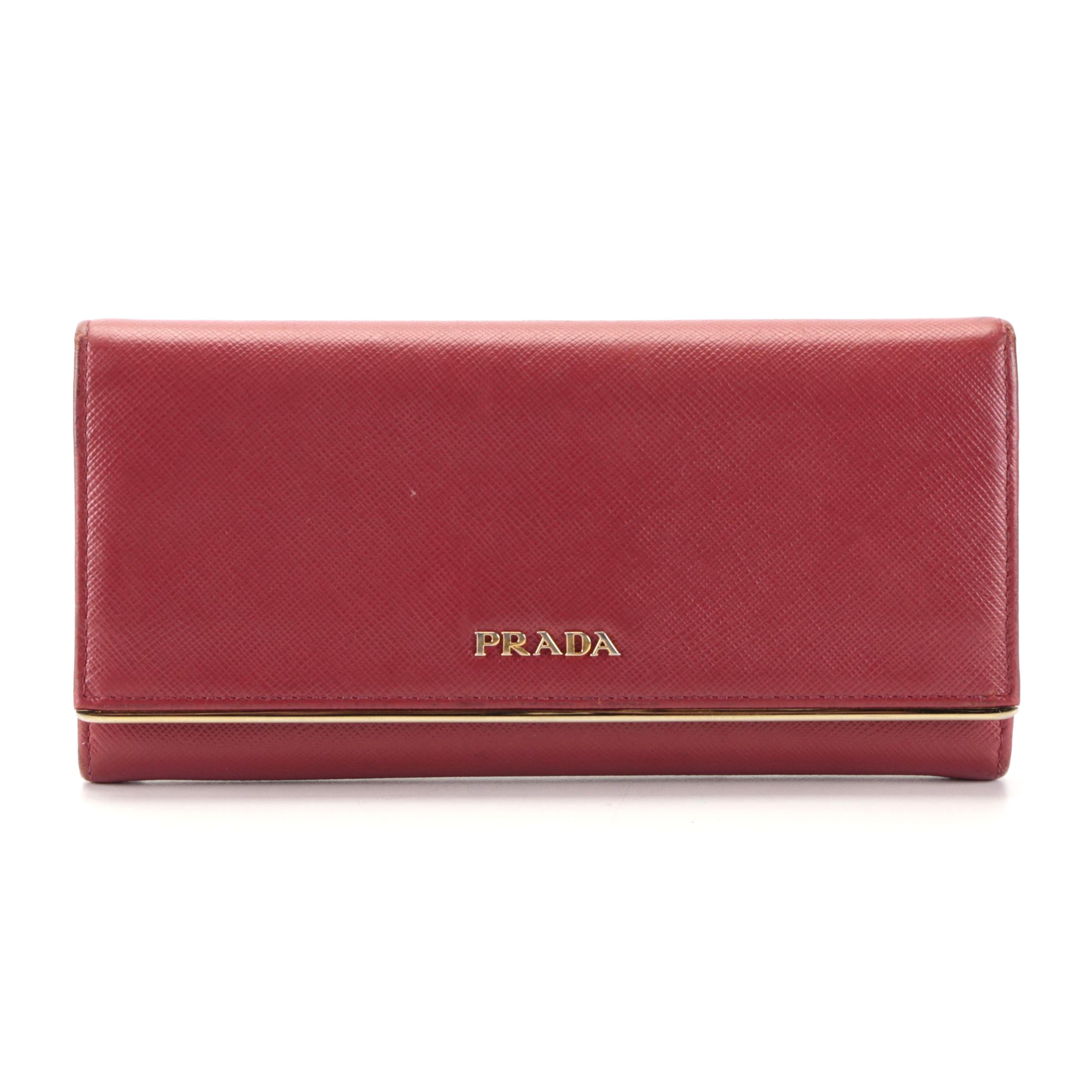 Prada Continental Wallet in Red Saffiano Leather