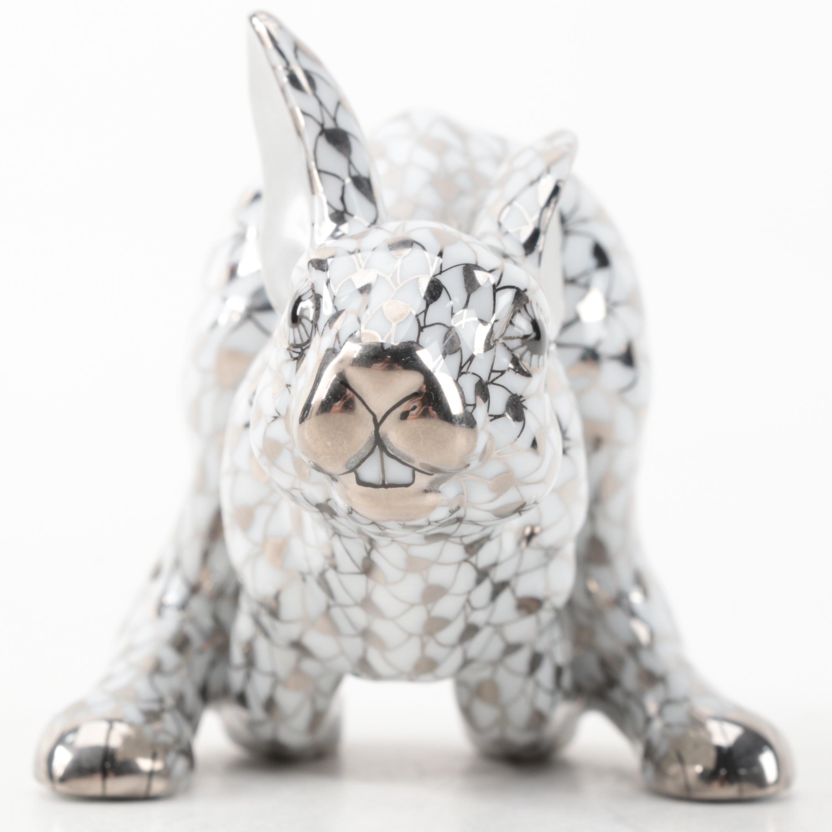 Herend Platinum Fishnet "Fleeing Rabbit" Porcelain Figurine