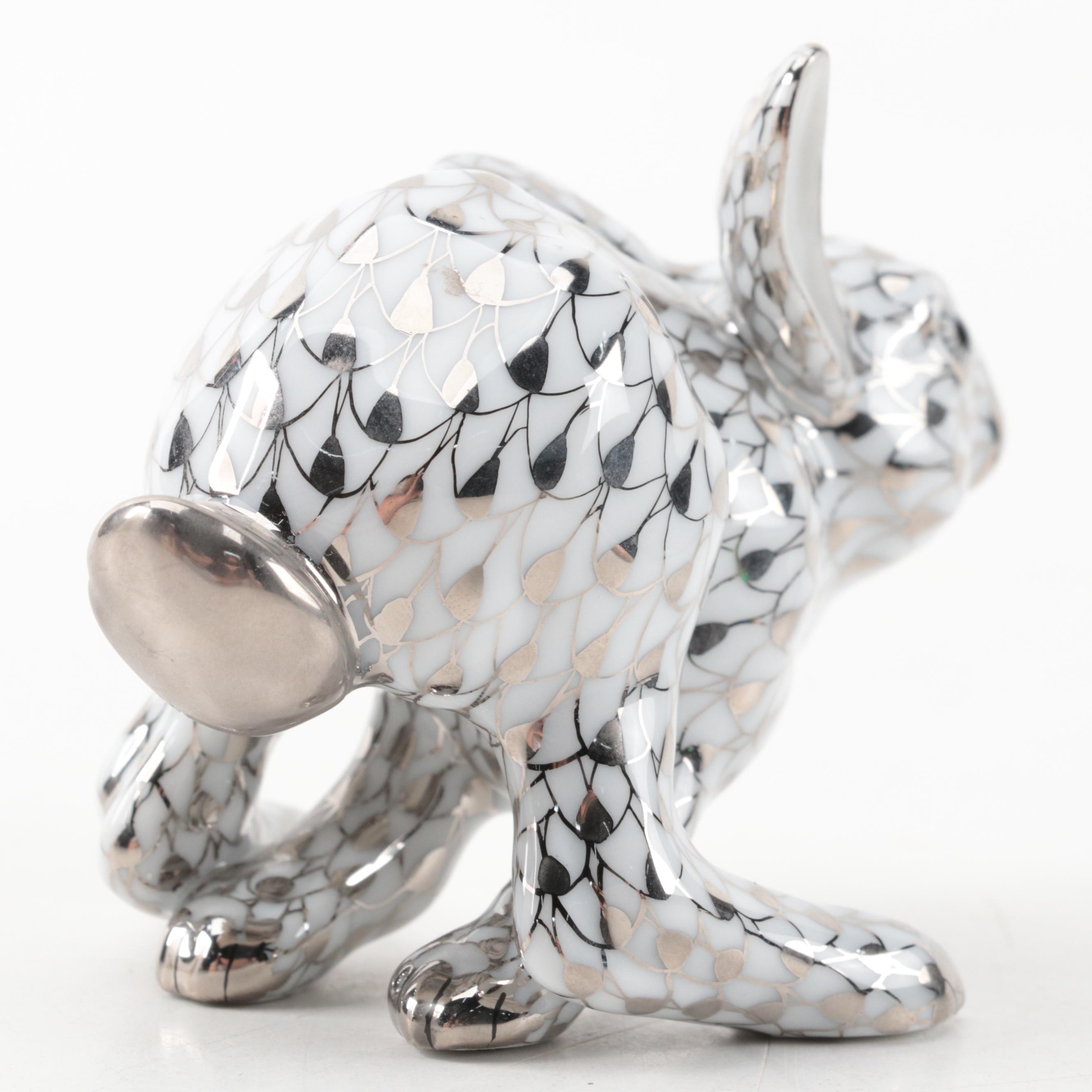 Herend Platinum Fishnet "Fleeing Rabbit" Porcelain Figurine