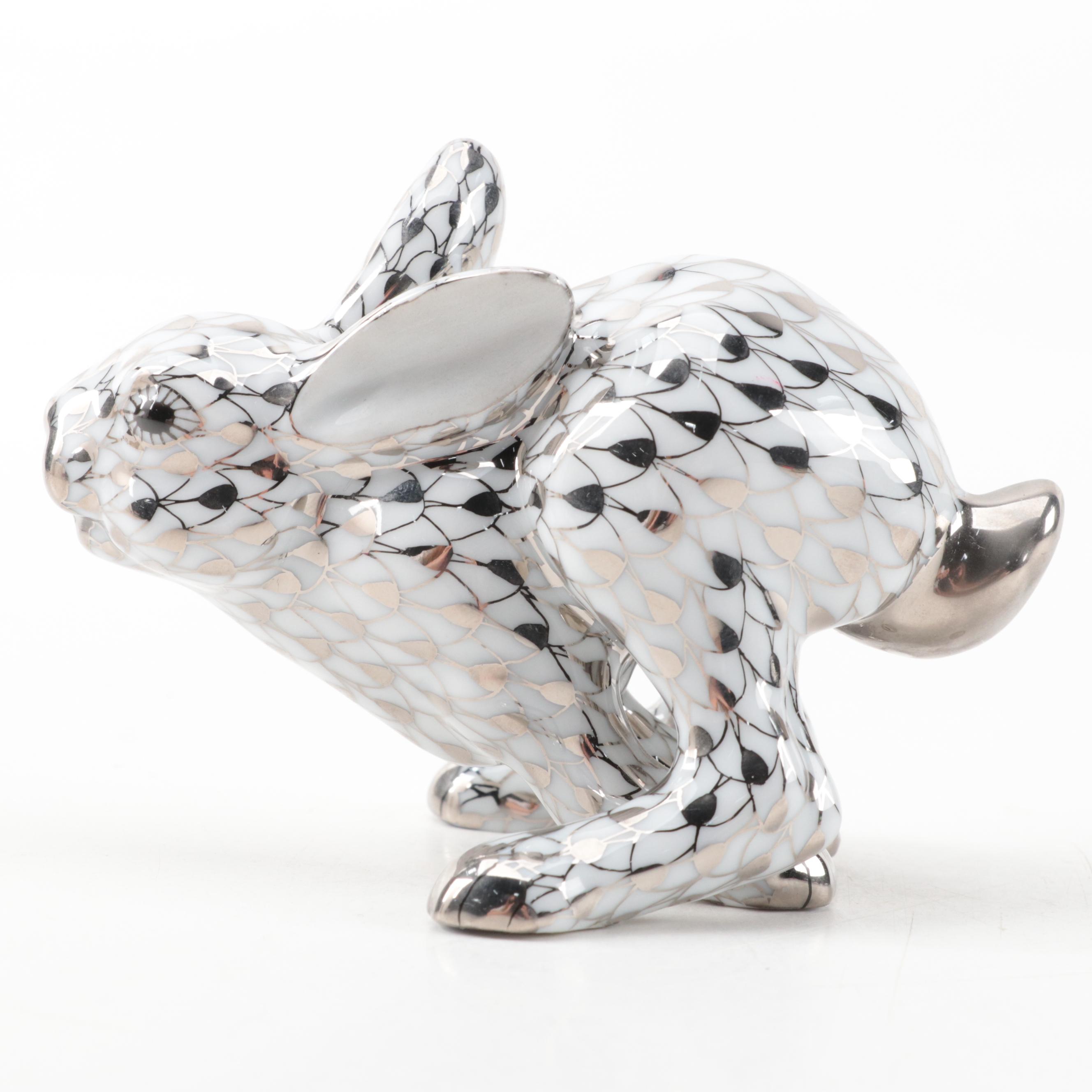 Herend Platinum Fishnet "Fleeing Rabbit" Porcelain Figurine