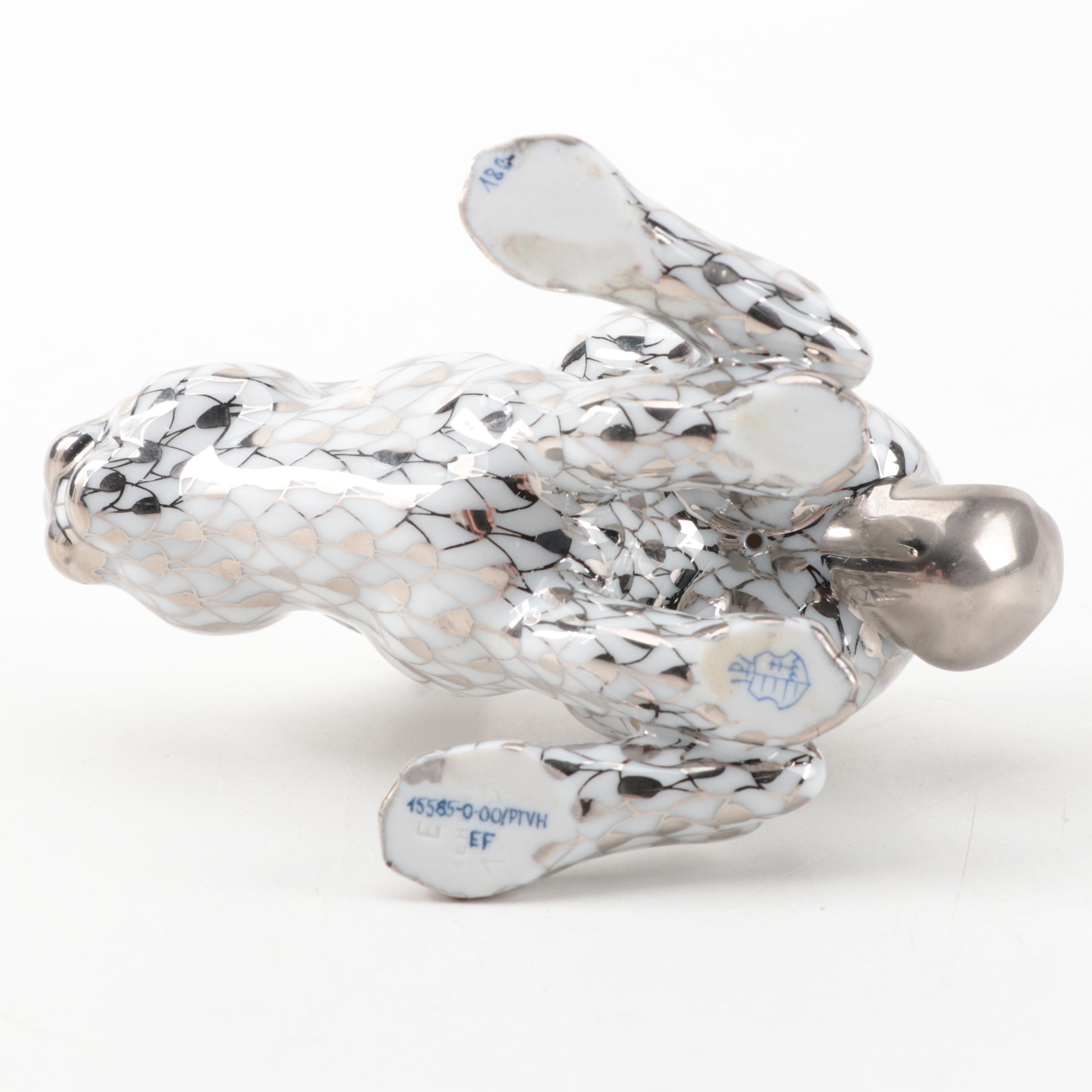 Herend Platinum Fishnet "Fleeing Rabbit" Porcelain Figurine