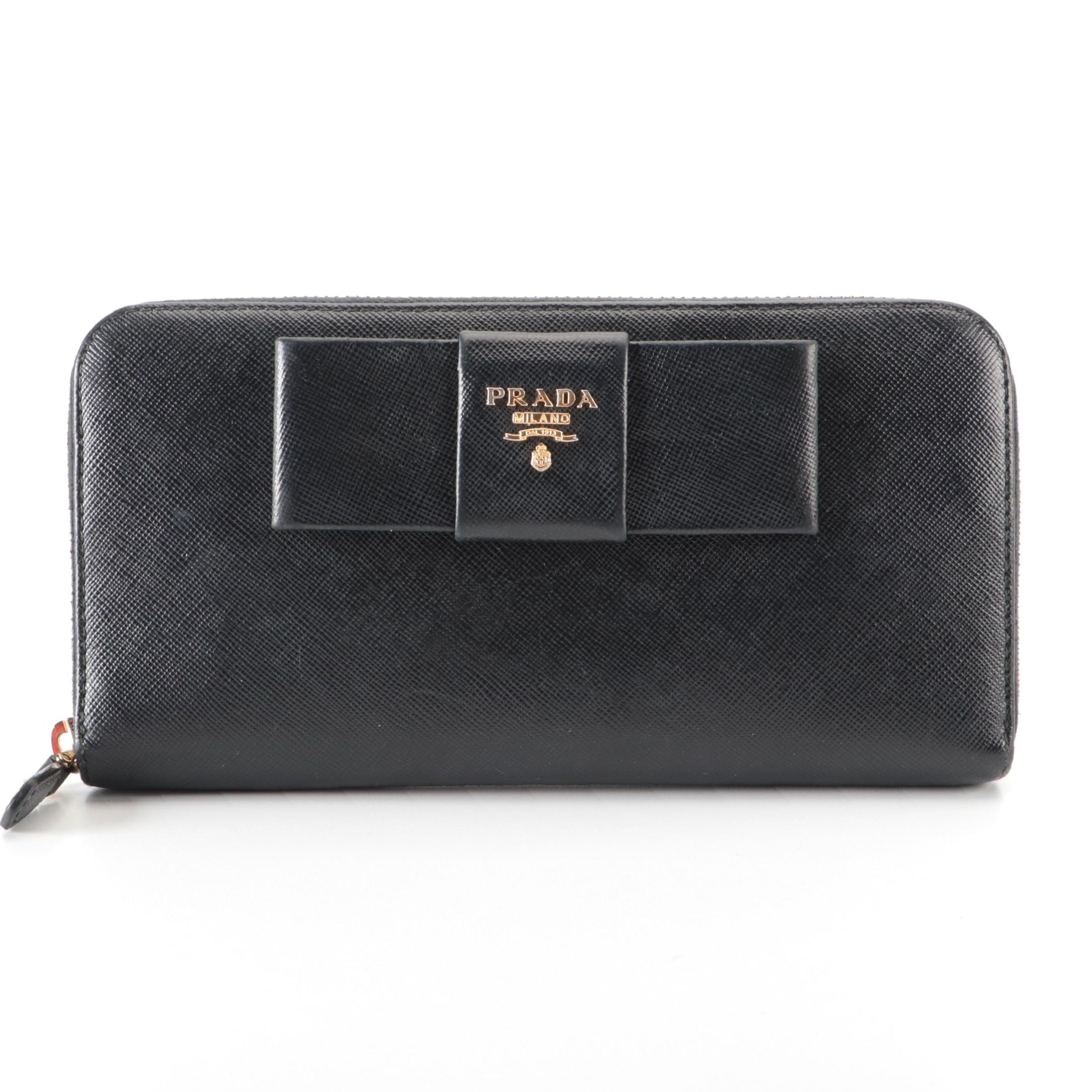 Prada Zip-Around Box Wallet in Black Saffiano Leather with Box