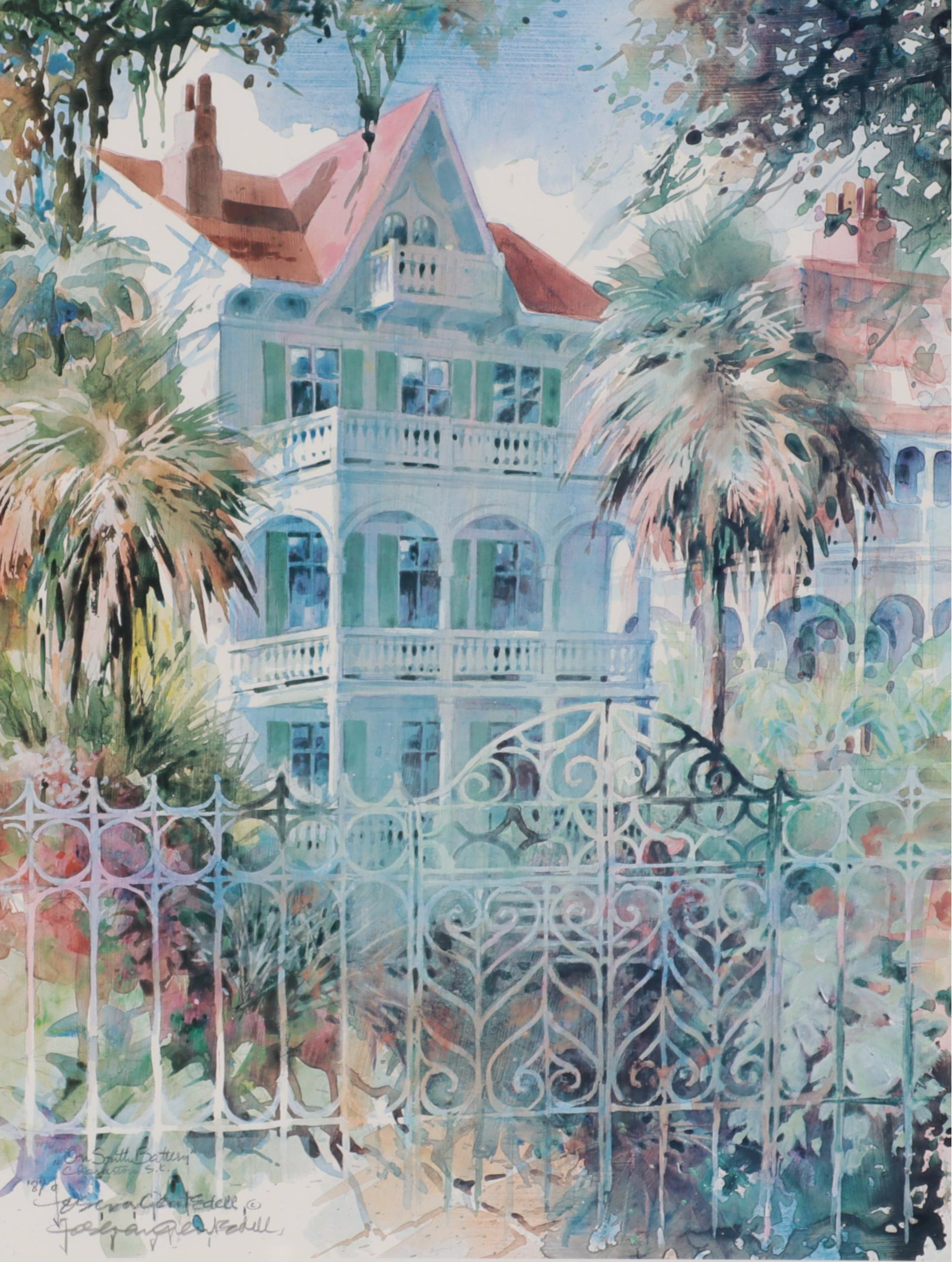 Josie van Gent Edell Offset Lithograph "On South Battery," Late 20th Century