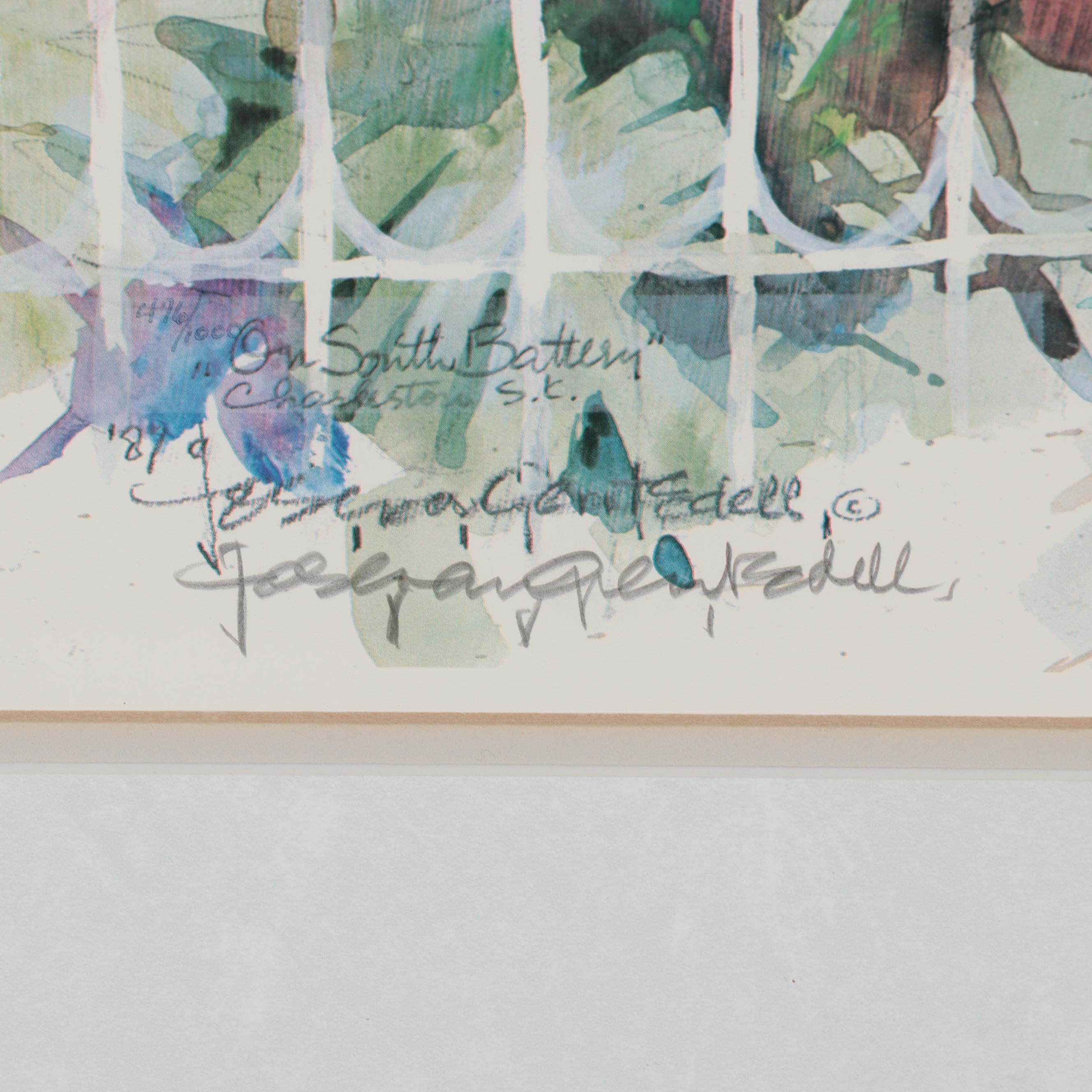 Josie van Gent Edell Offset Lithograph "On South Battery," Late 20th Century