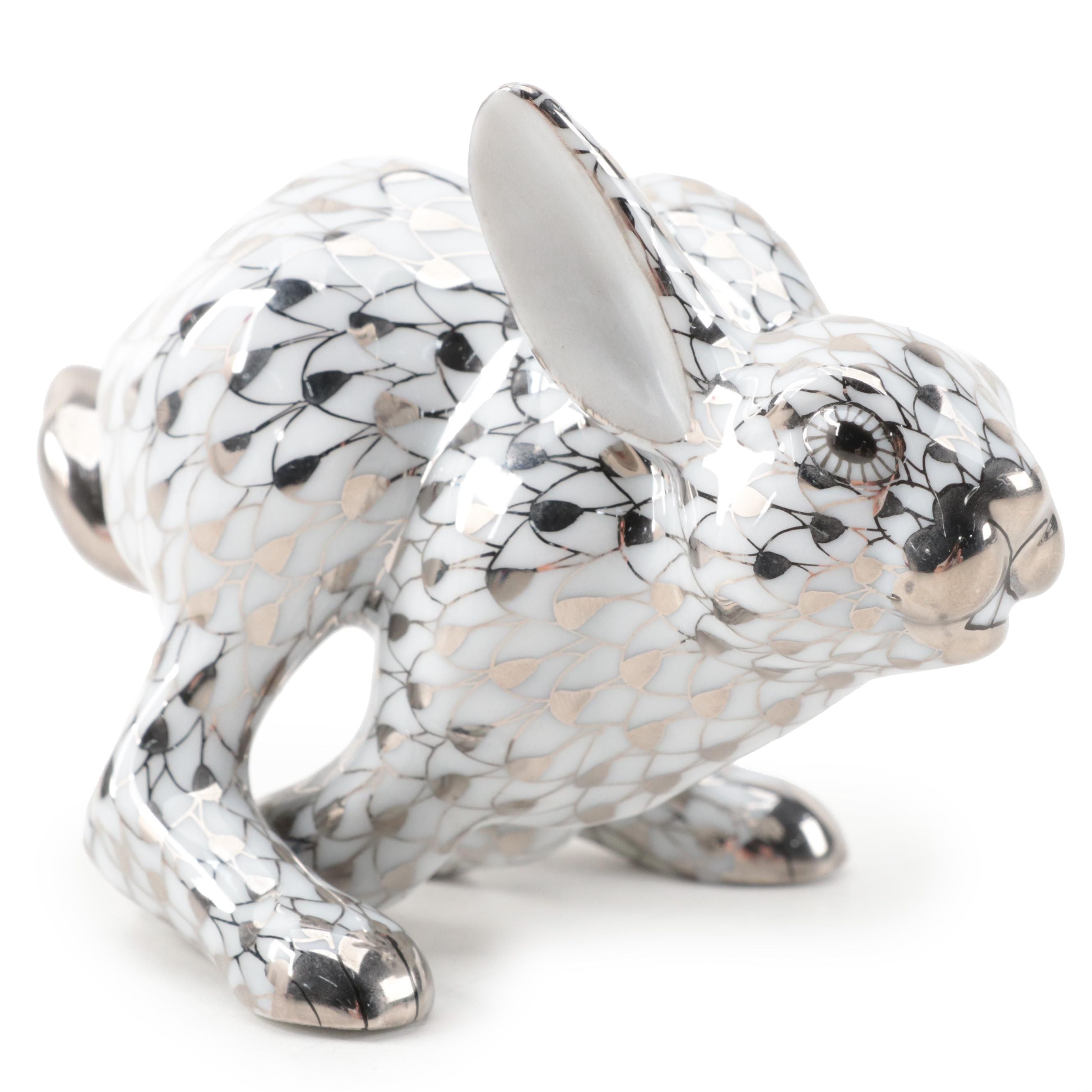 Herend Platinum Fishnet "Fleeing Rabbit" Porcelain Figurine