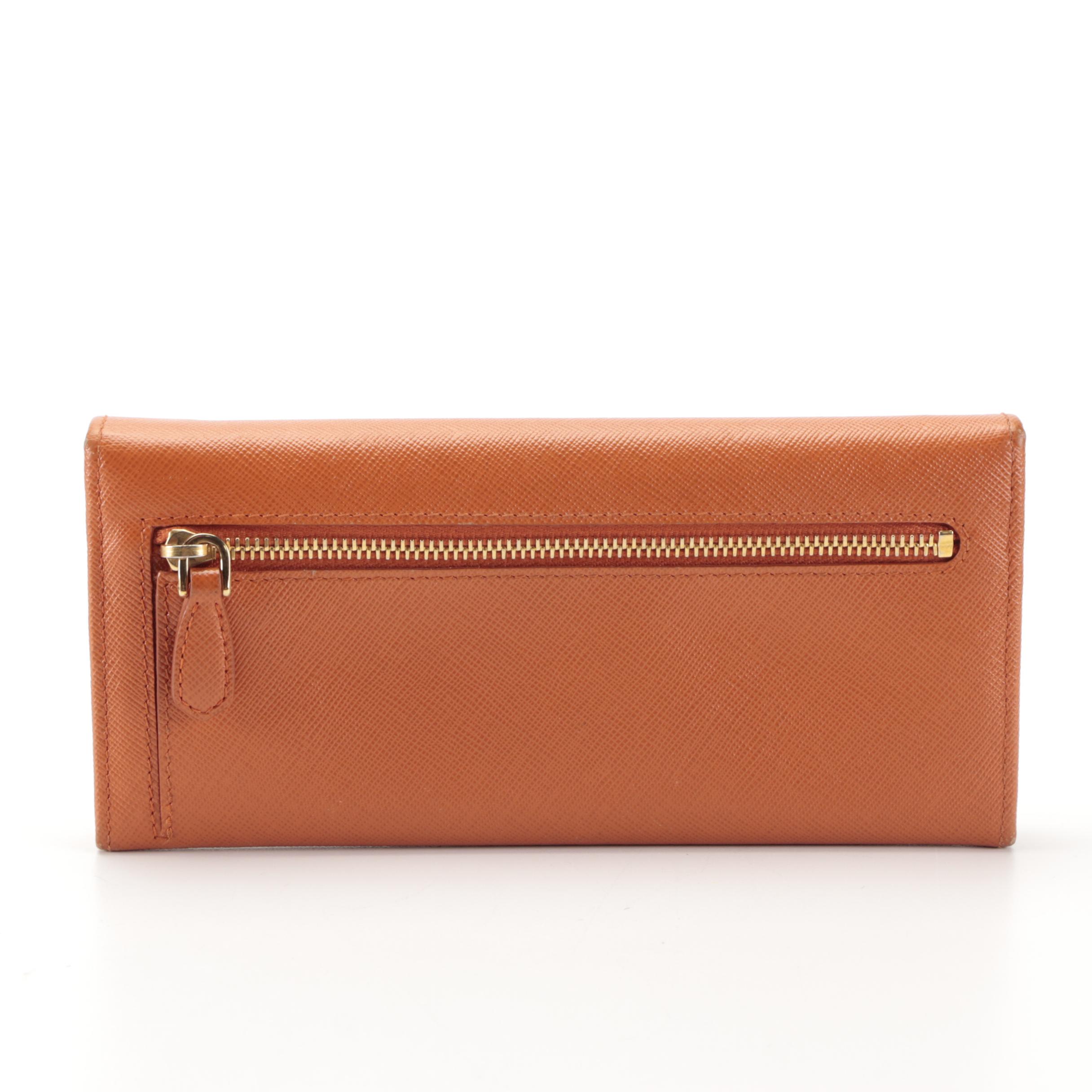Prada Long Wallet in Orange Saffiano Leather