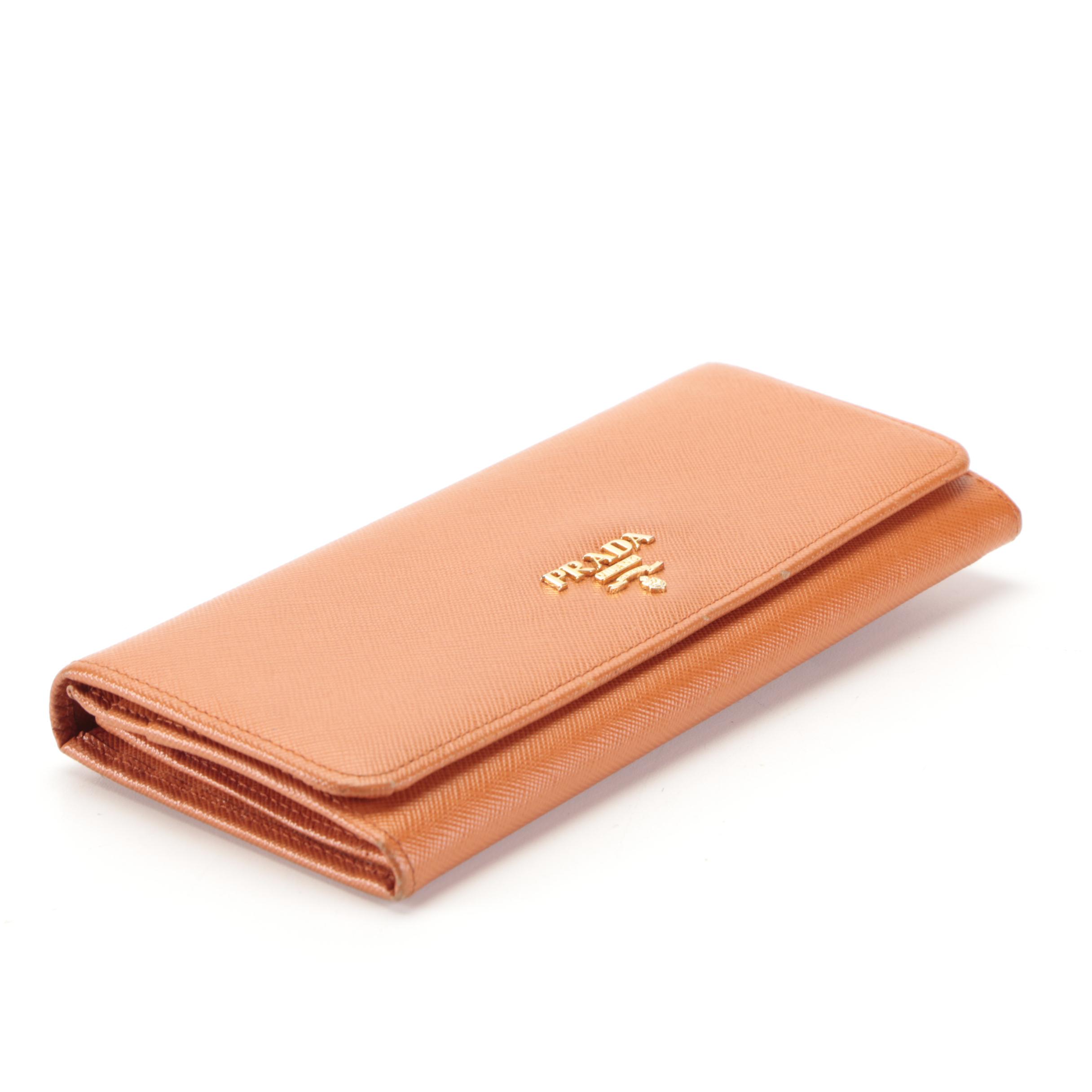 Prada Long Wallet in Orange Saffiano Leather