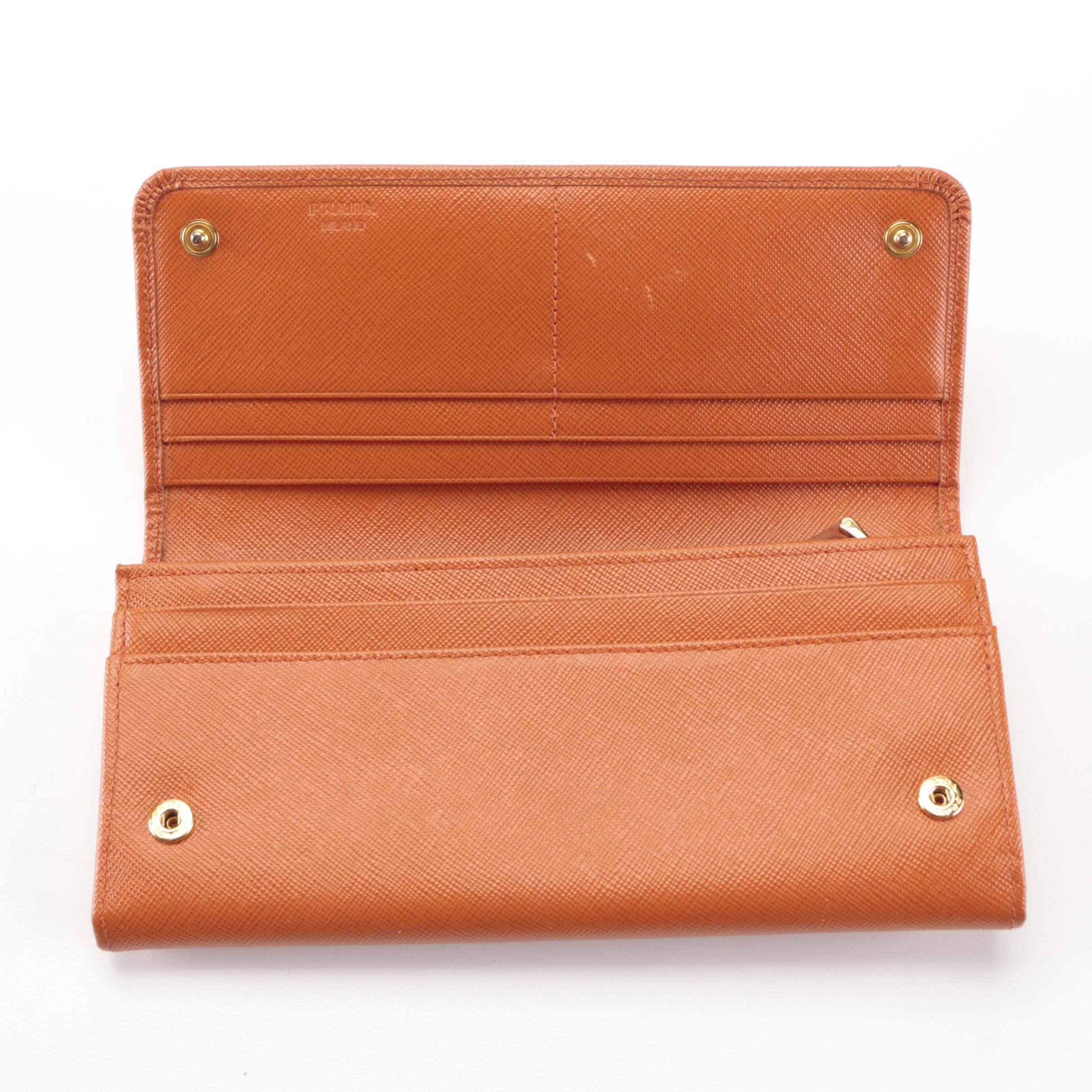Prada Long Wallet in Orange Saffiano Leather