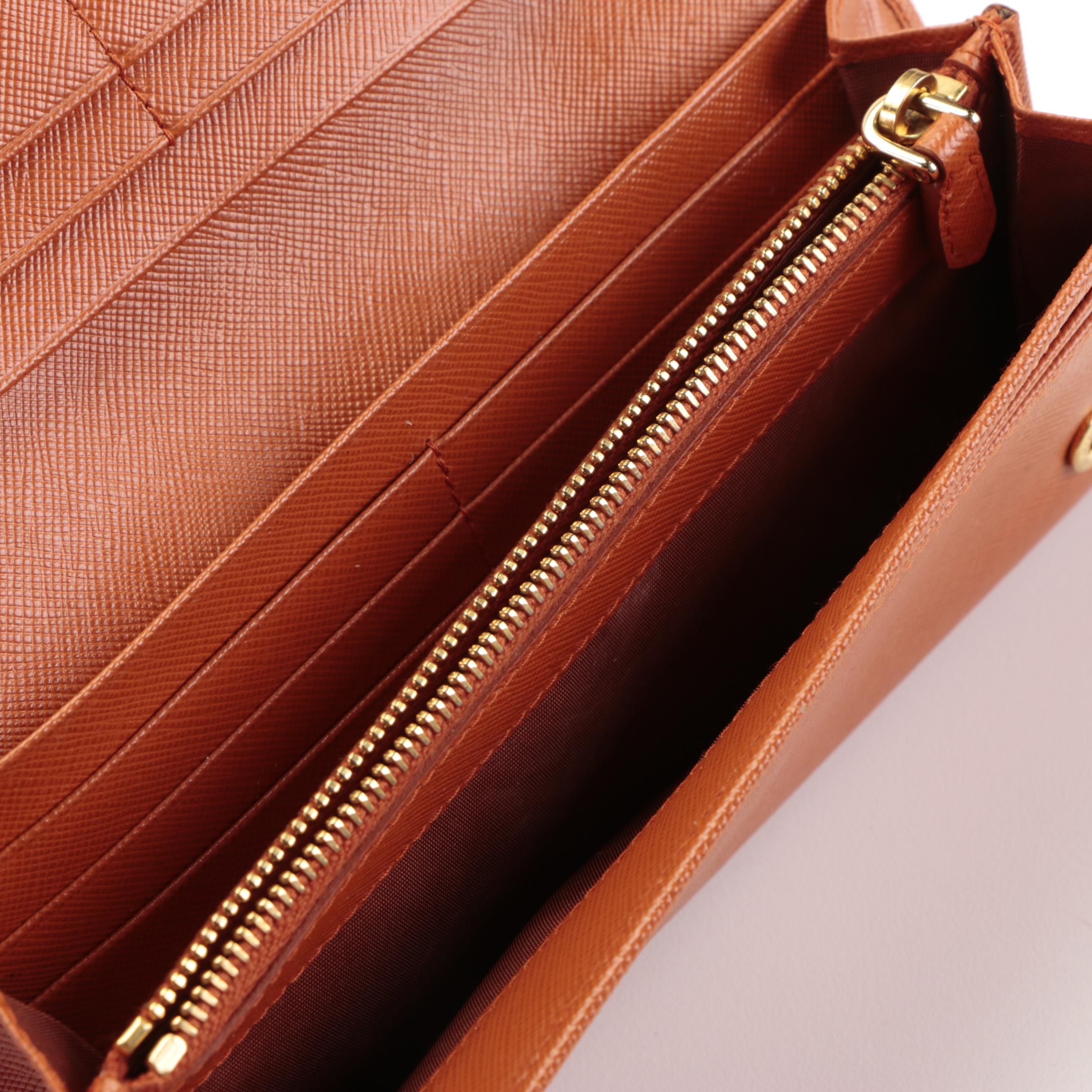 Prada Long Wallet in Orange Saffiano Leather