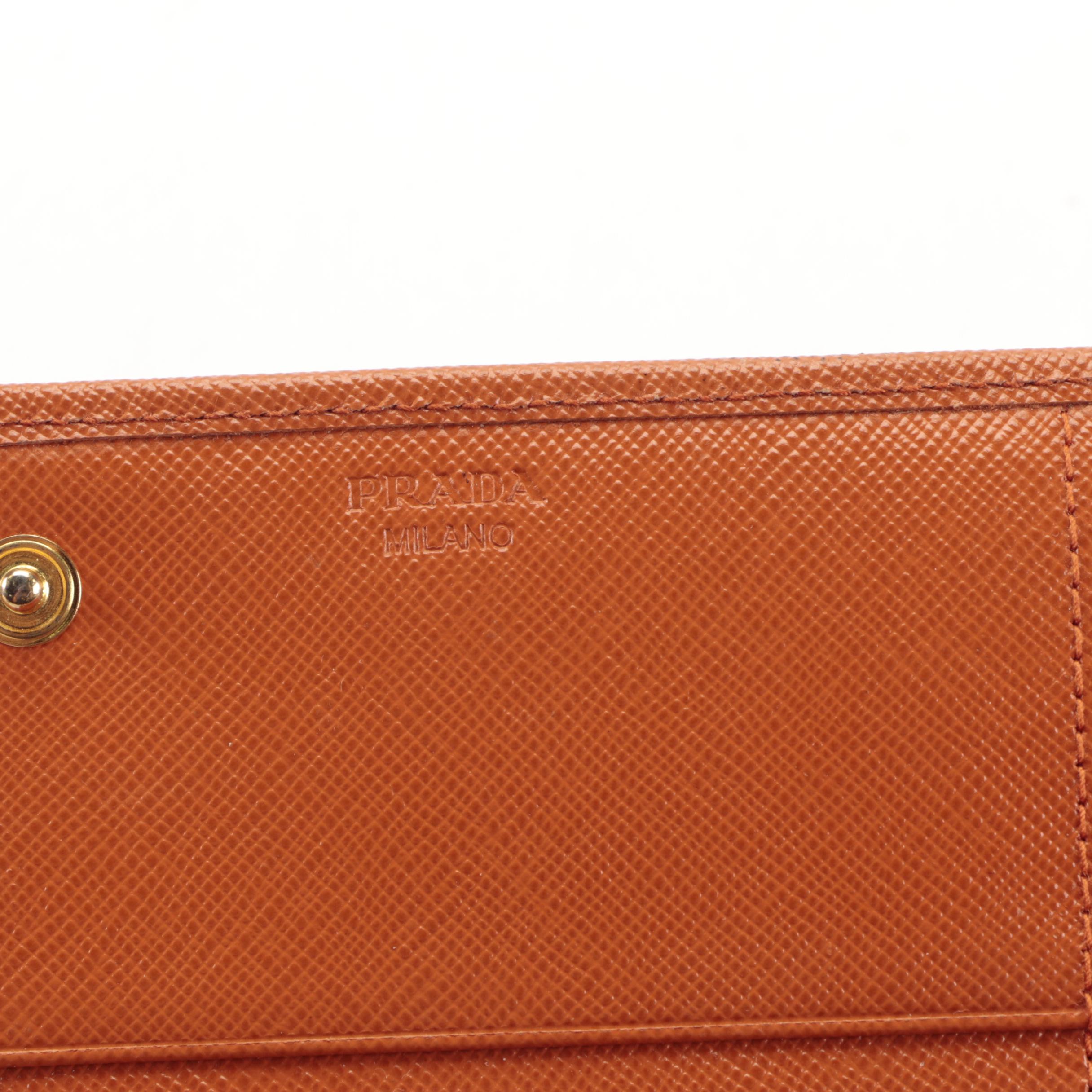 Prada Long Wallet in Orange Saffiano Leather