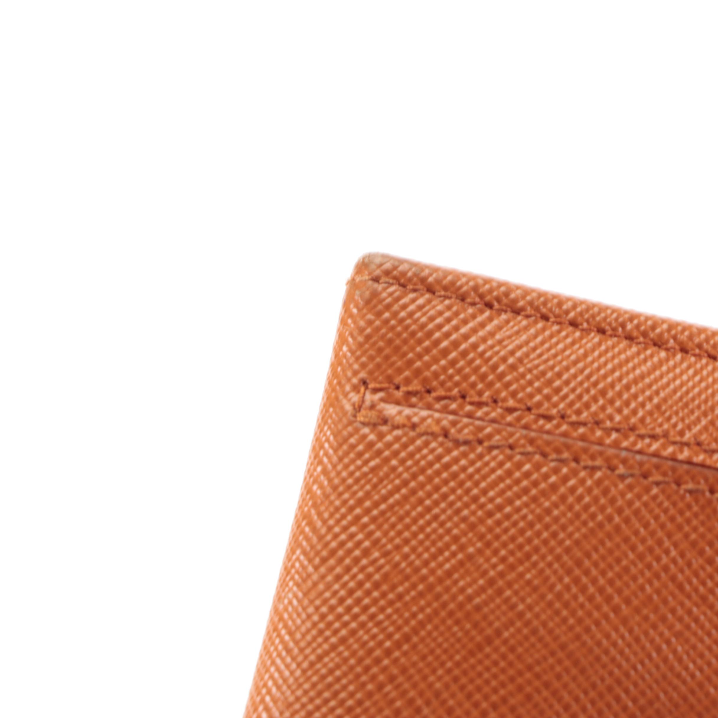 Prada Long Wallet in Orange Saffiano Leather