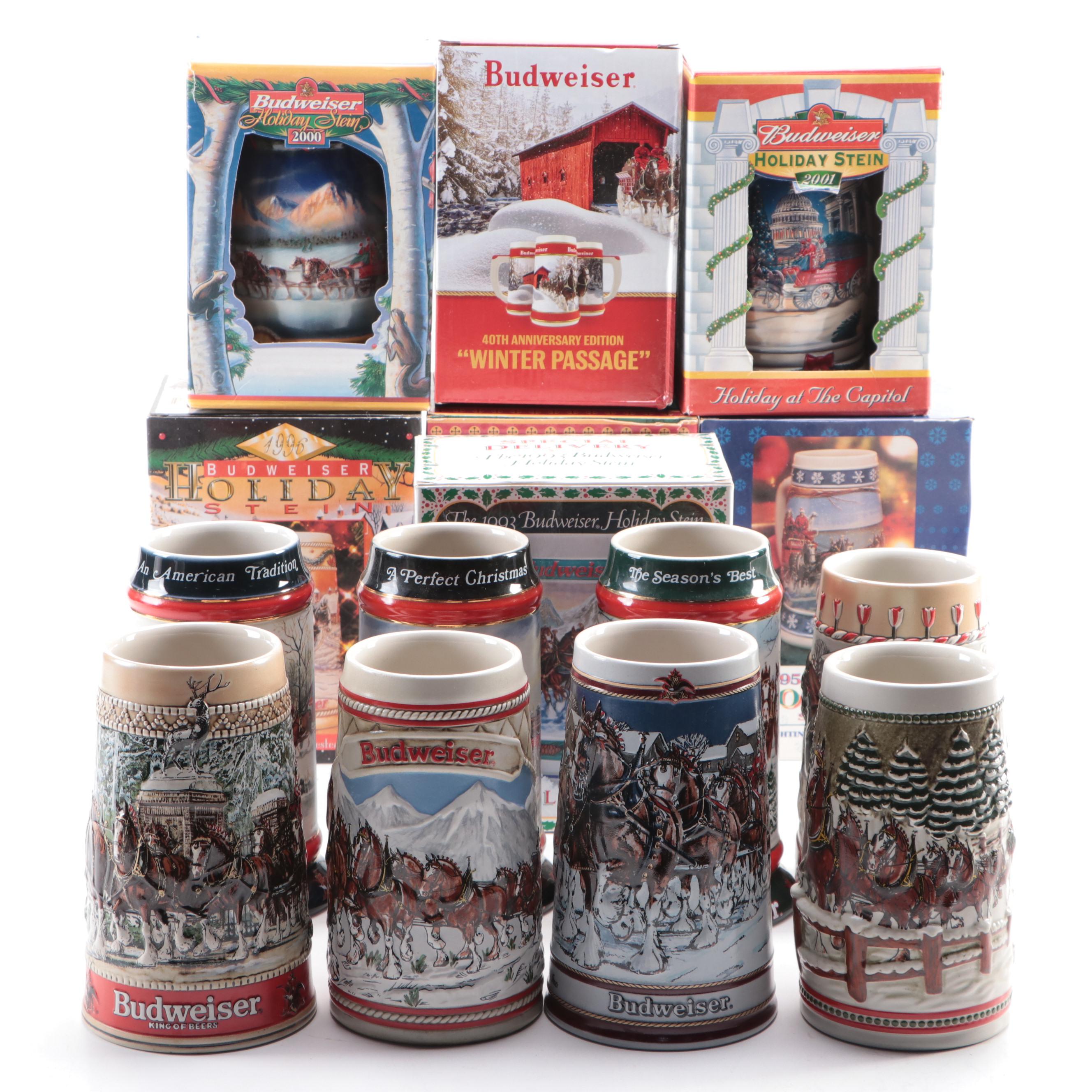 Budweiser Ceramic Holiday Beer Steins, Late 20th Century