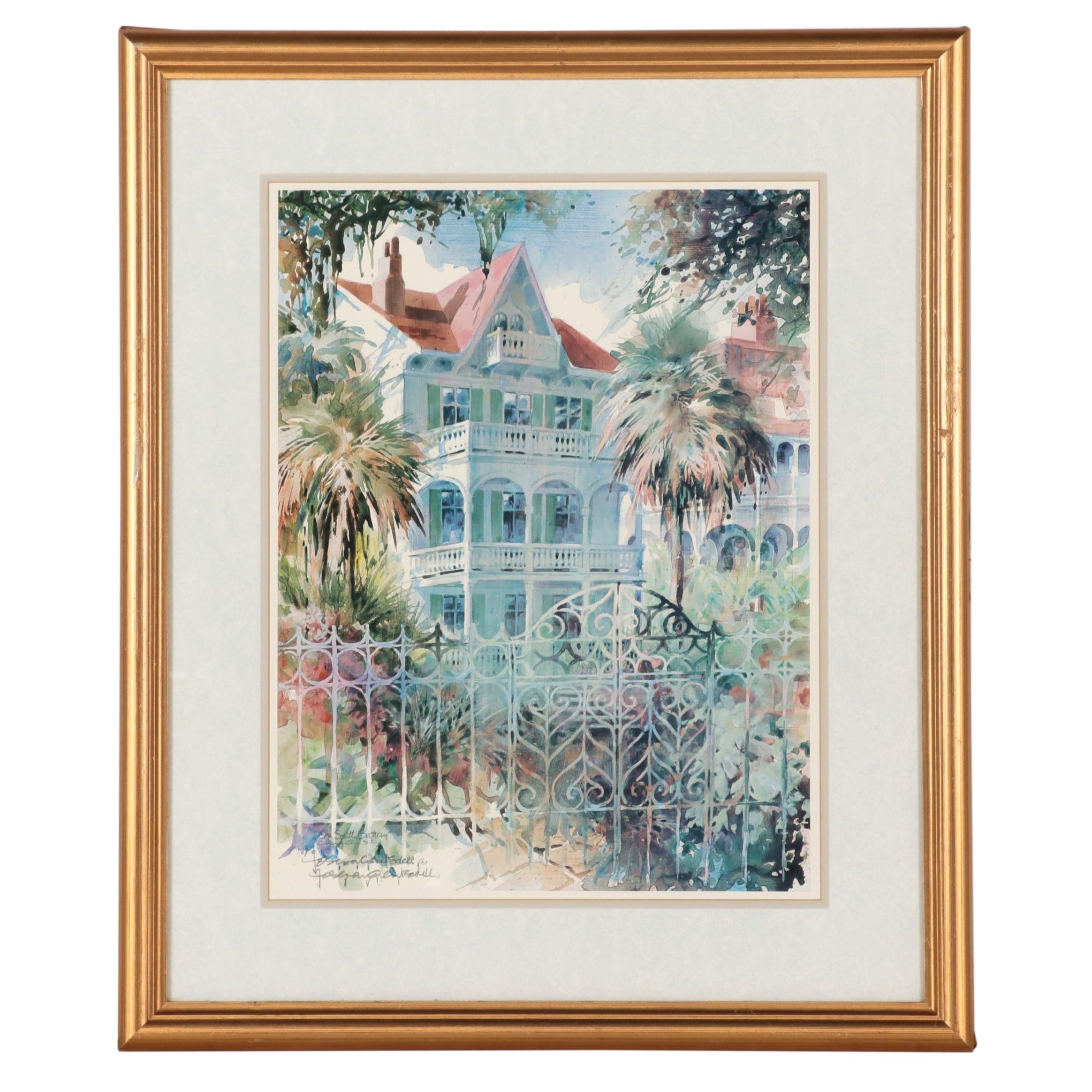 Josie van Gent Edell Offset Lithograph "On South Battery," Late 20th Century