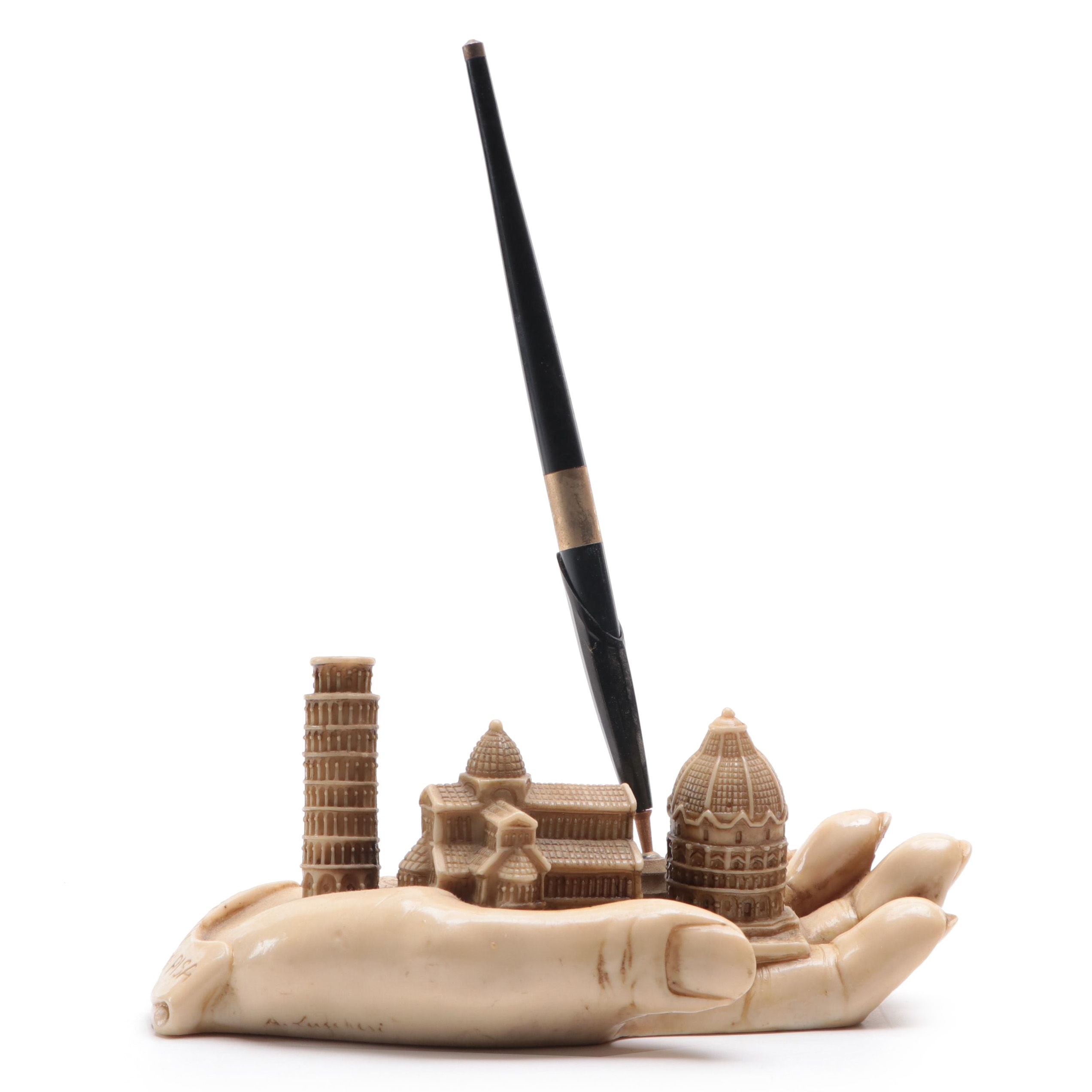Souvenir of Pisa Resin Pen Holder, Mid-20th Century