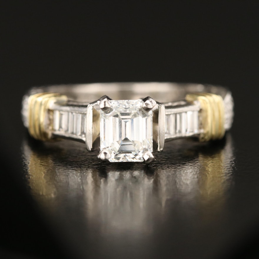 Platinum 1.31 CTW Diamond Ring with GIA Online Report and 14K Accent