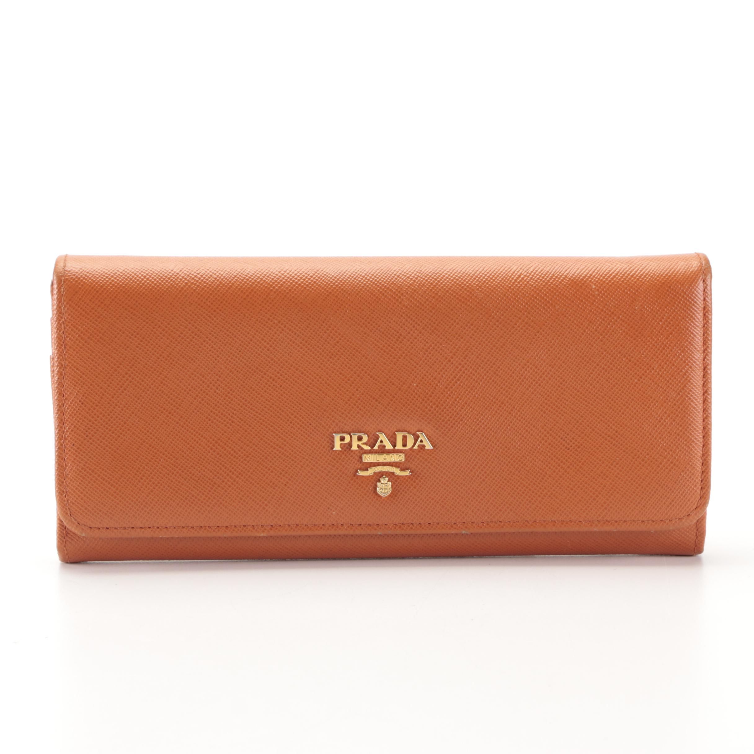 Prada Long Wallet in Orange Saffiano Leather