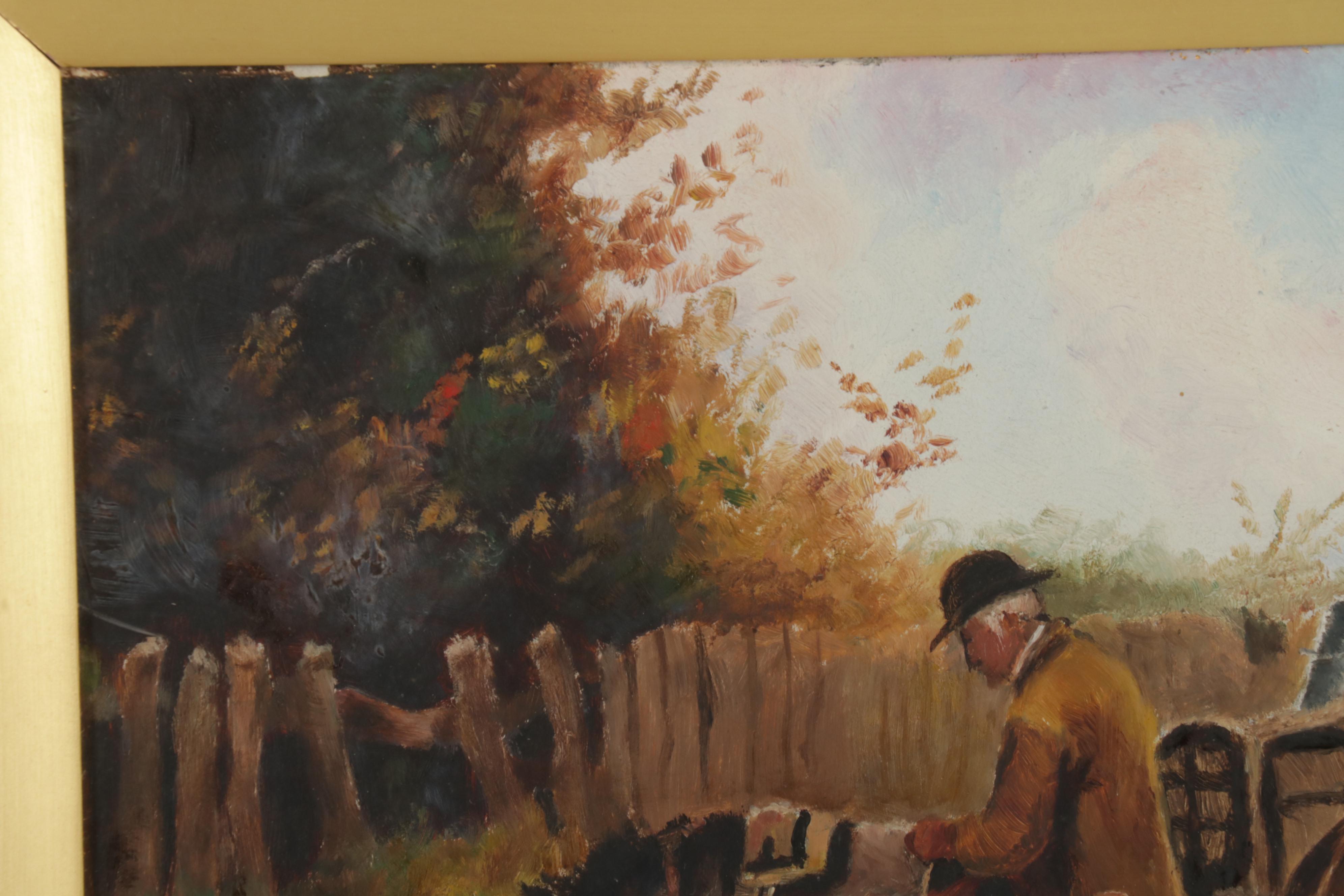 F. Froggatt Oil Painting of Old Man and Donkey, Late 19th-Early 20th Century