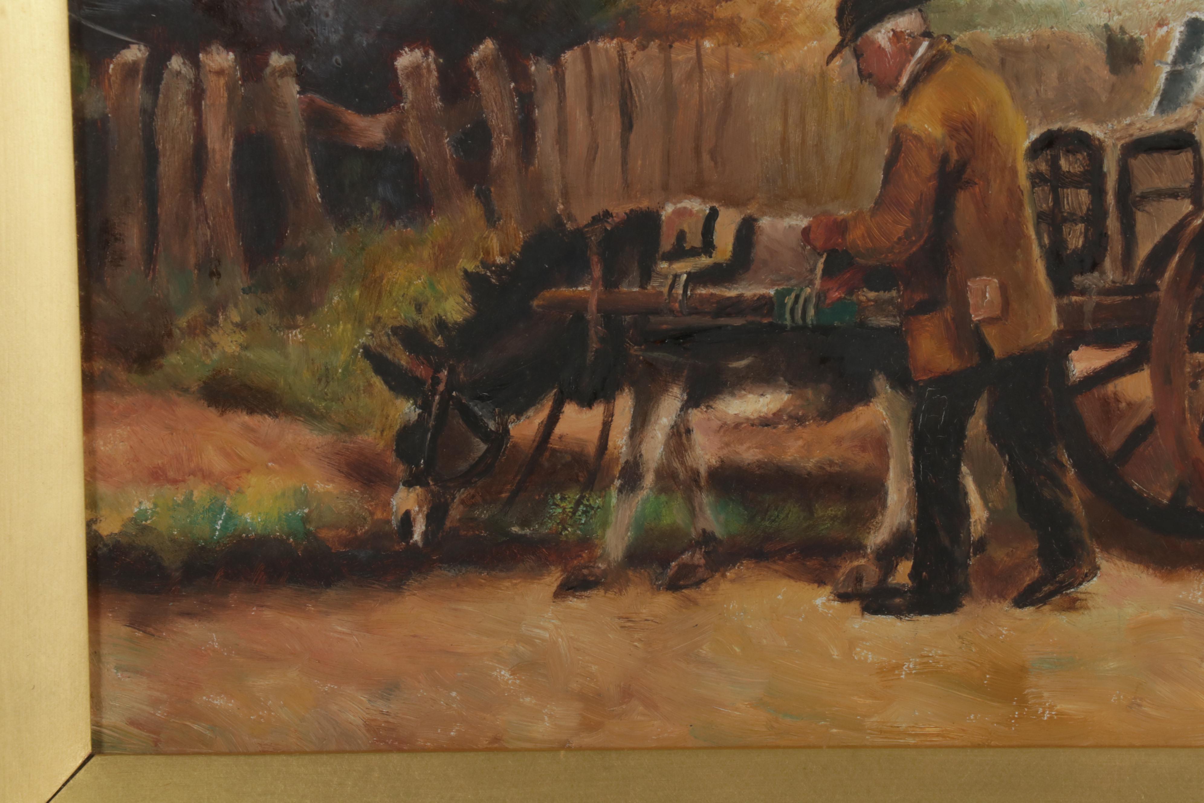 F. Froggatt Oil Painting of Old Man and Donkey, Late 19th-Early 20th Century