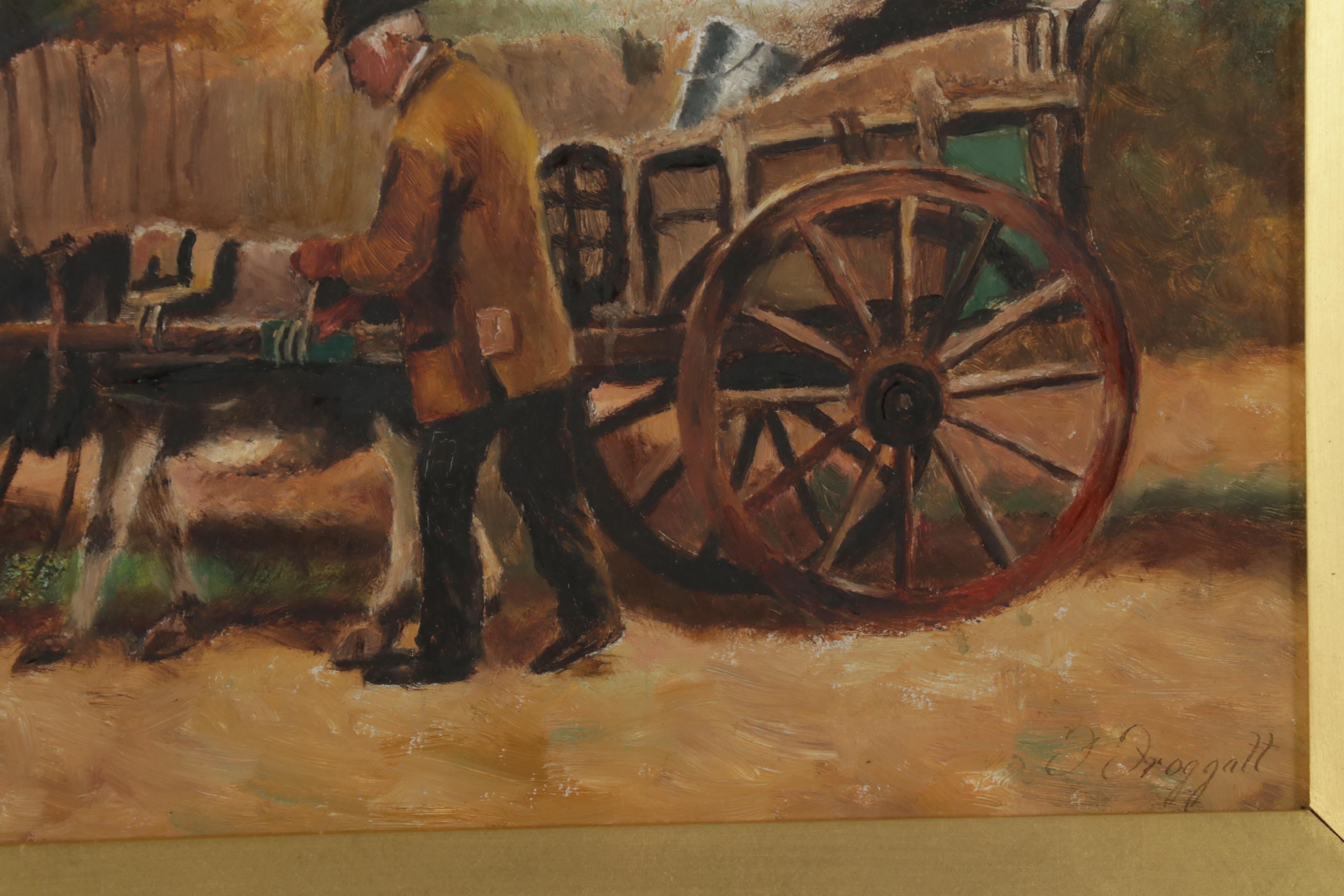F. Froggatt Oil Painting of Old Man and Donkey, Late 19th-Early 20th Century