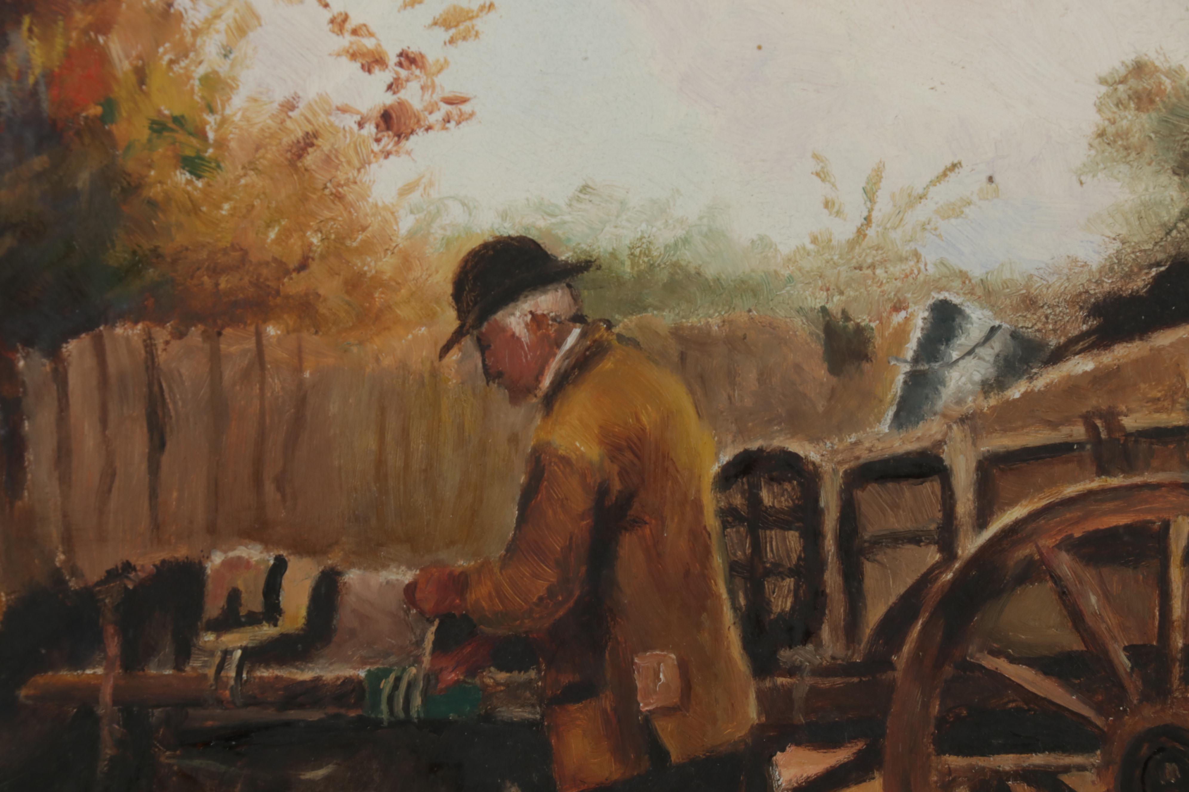 F. Froggatt Oil Painting of Old Man and Donkey, Late 19th-Early 20th Century