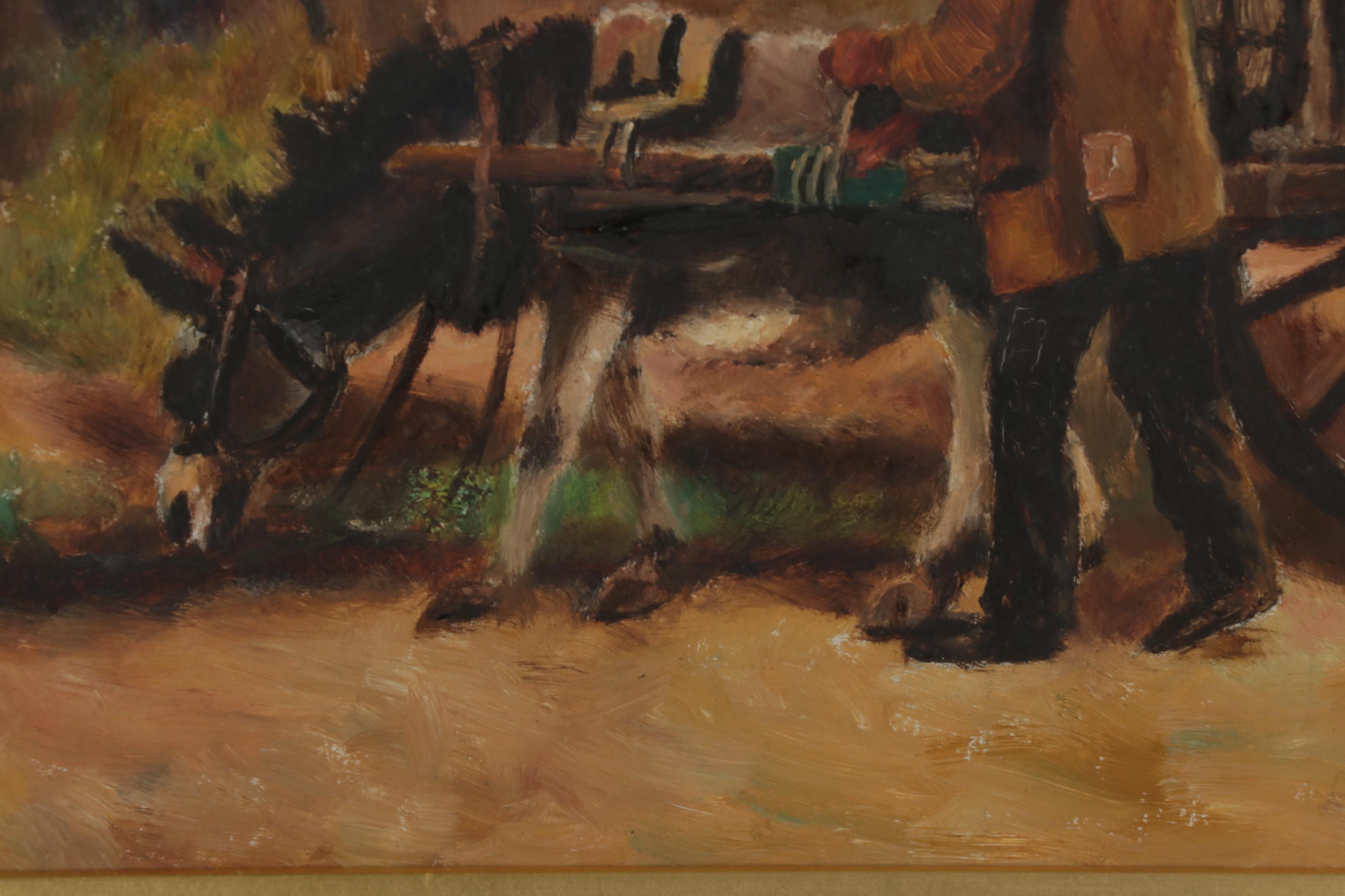 F. Froggatt Oil Painting of Old Man and Donkey, Late 19th-Early 20th Century