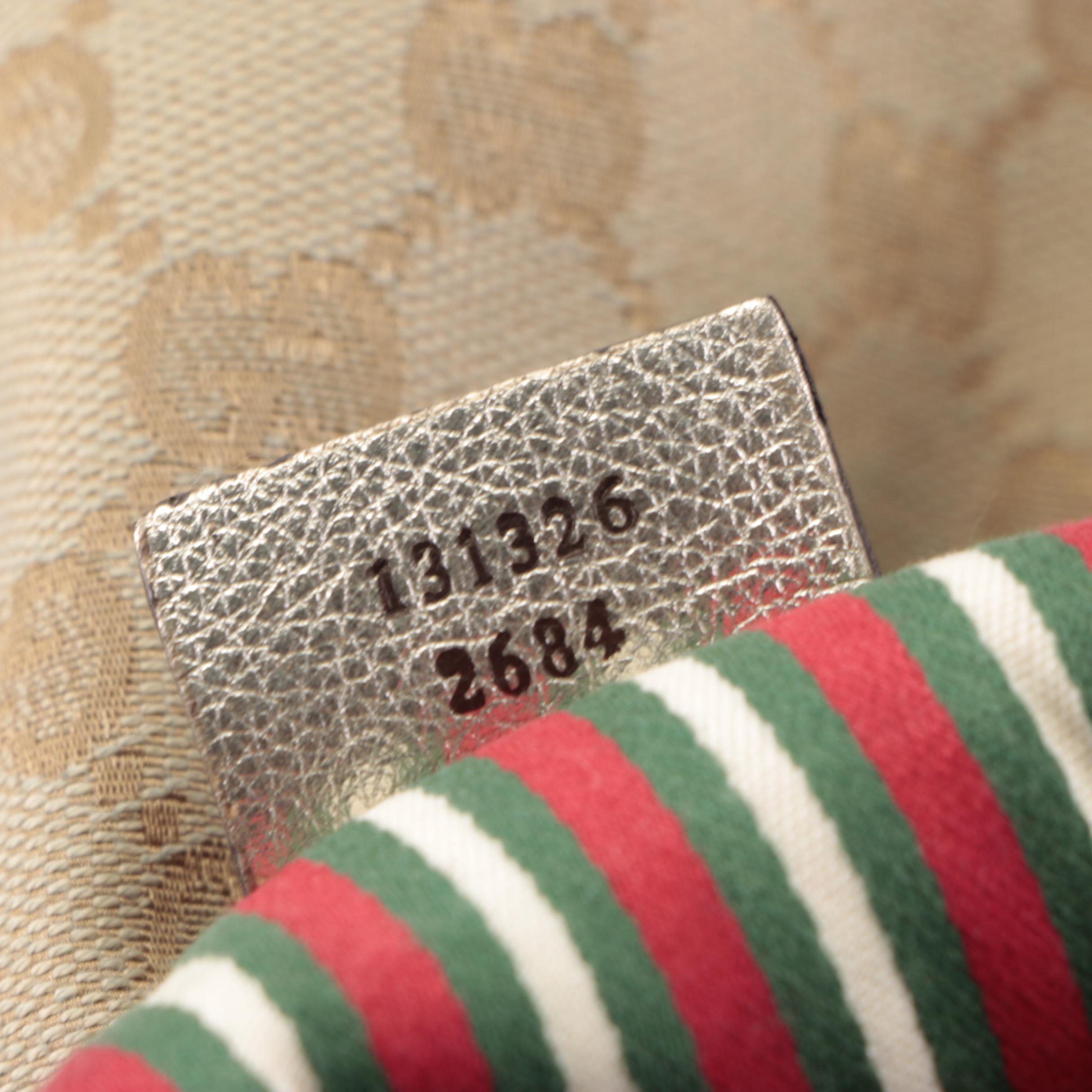 Gucci Abbey D-Ring Slim Shoulder Bag in GG Canvas and Metallic Gold Leather