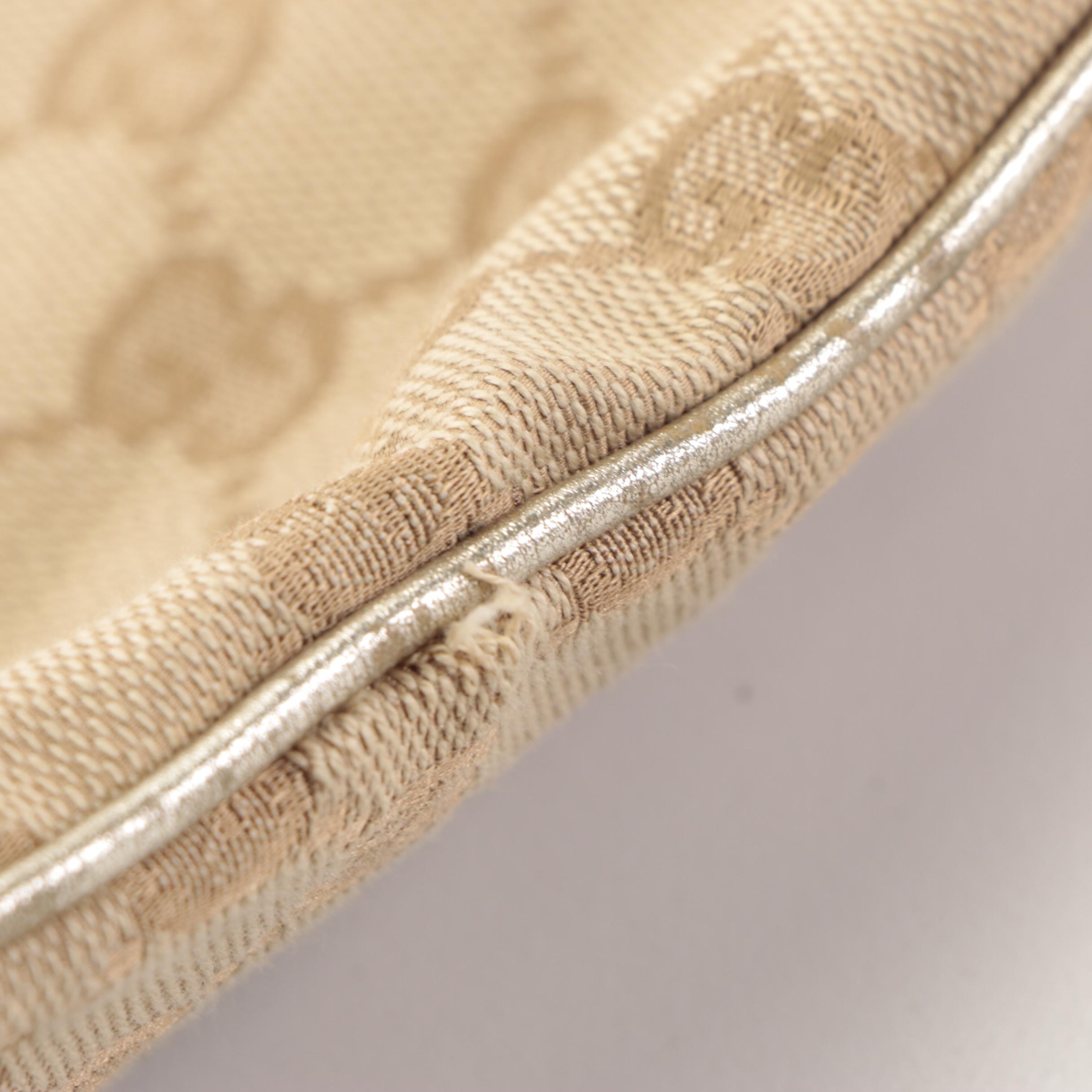 Gucci Abbey D-Ring Slim Shoulder Bag in GG Canvas and Metallic Gold Leather