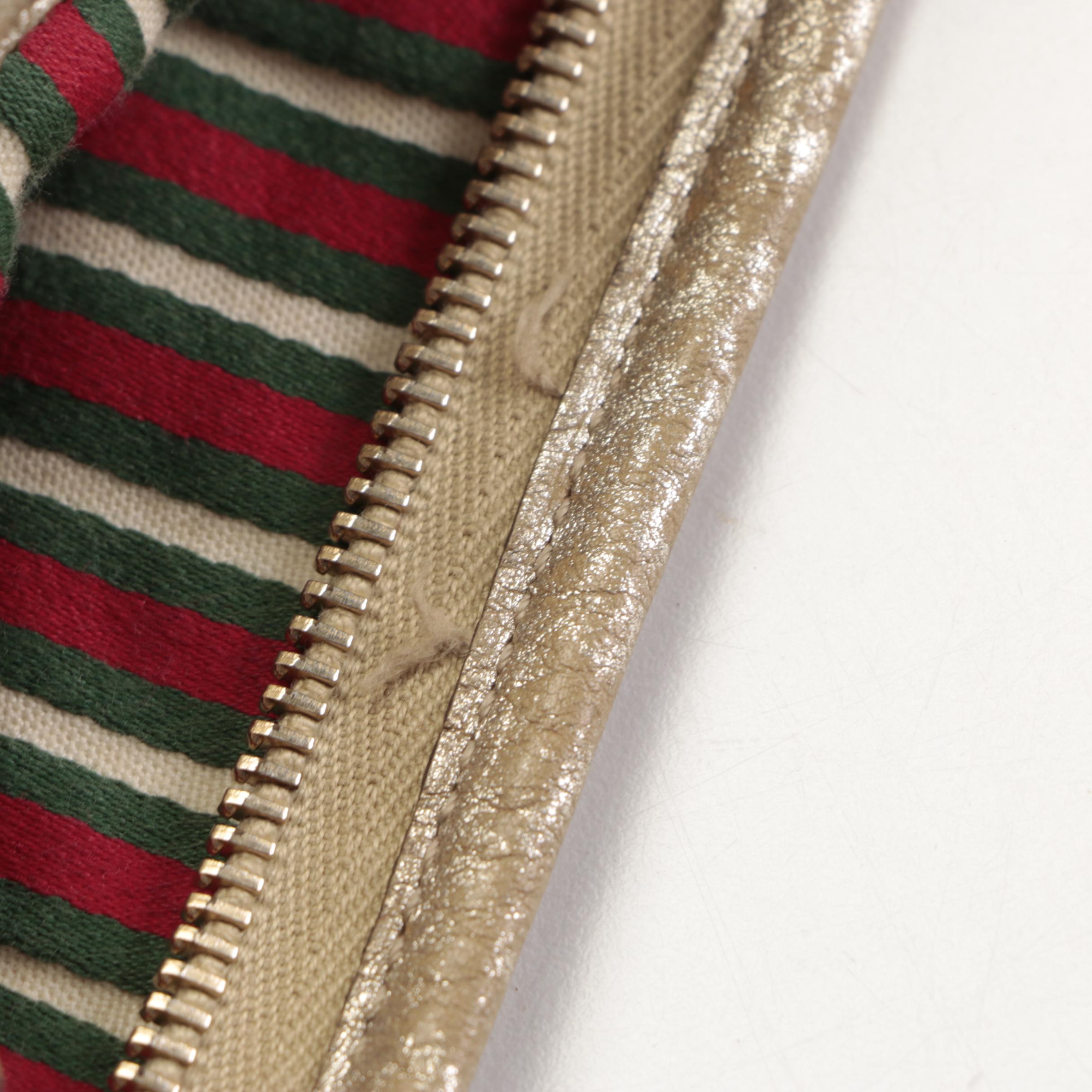 Gucci Abbey D-Ring Slim Shoulder Bag in GG Canvas and Metallic Gold Leather